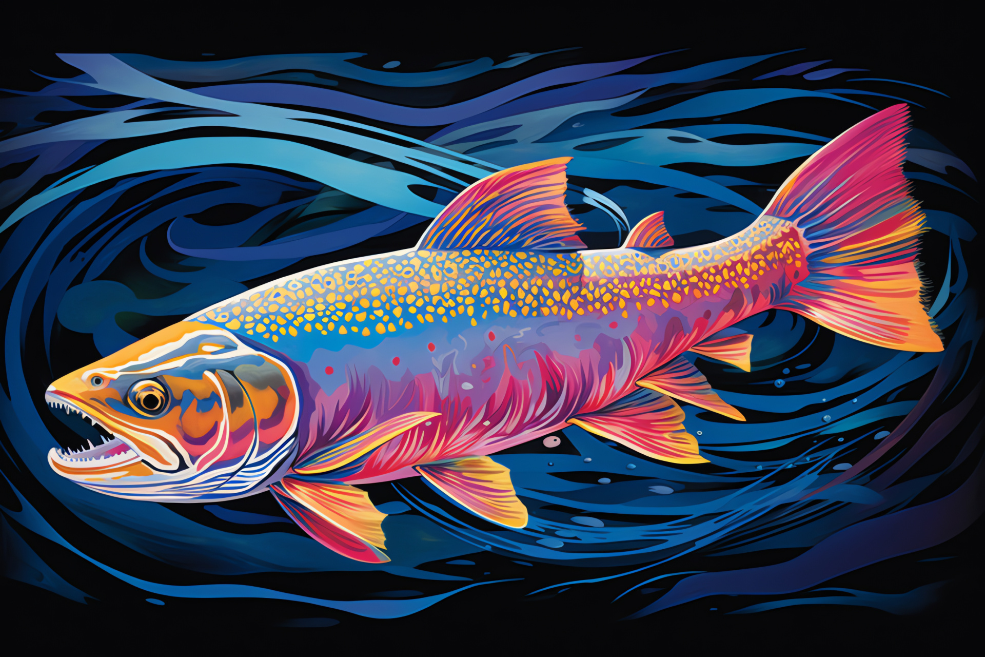 Brook trout habitat, Salmonidae family, Freshwater blue-pink tones, Fish water patterns, Native river species, HD Desktop Wallpaper