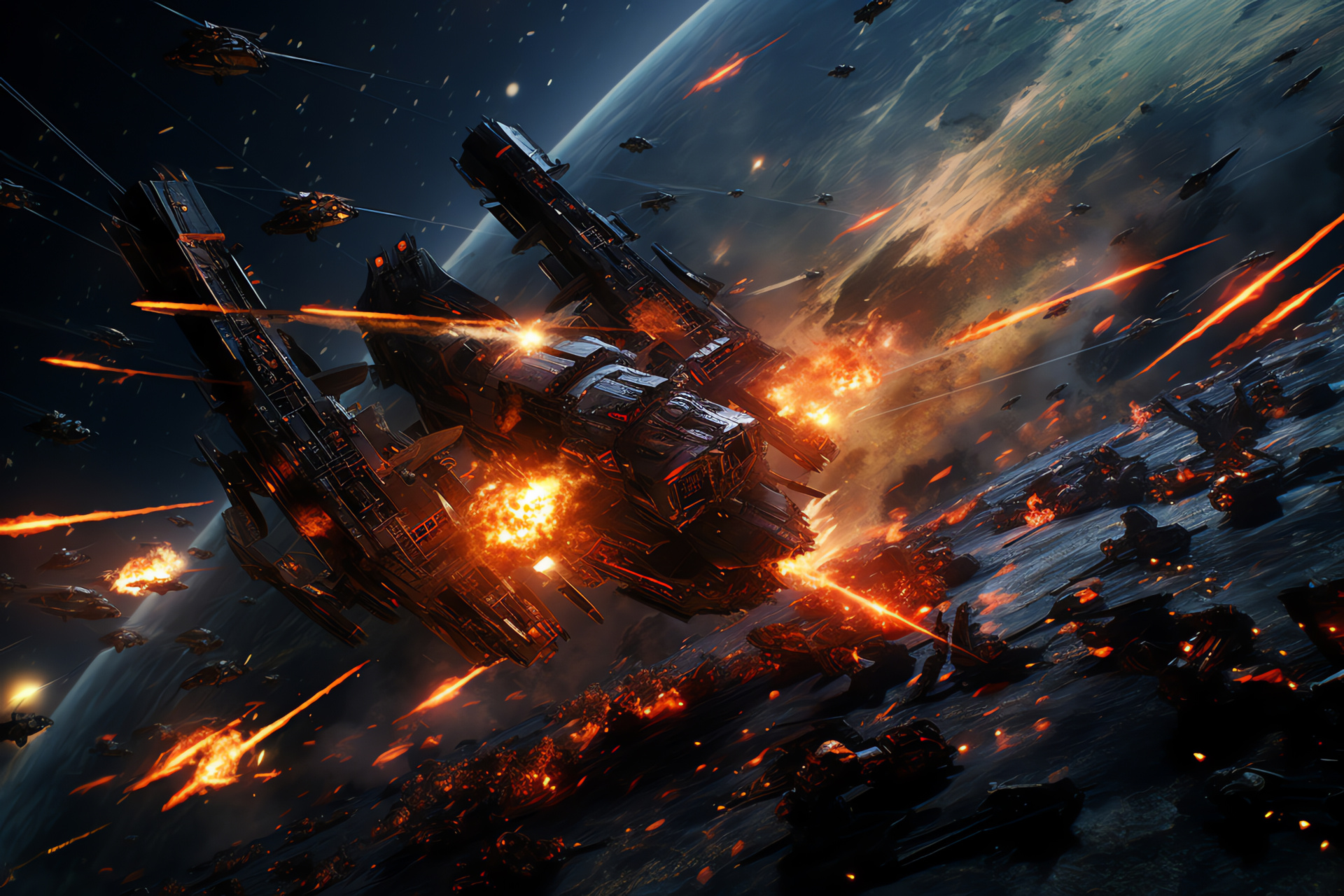 Galactic warfare, Intergalactic vessels, Outer space conflict, Armada of starships, Interstellar battle, HD Desktop Image