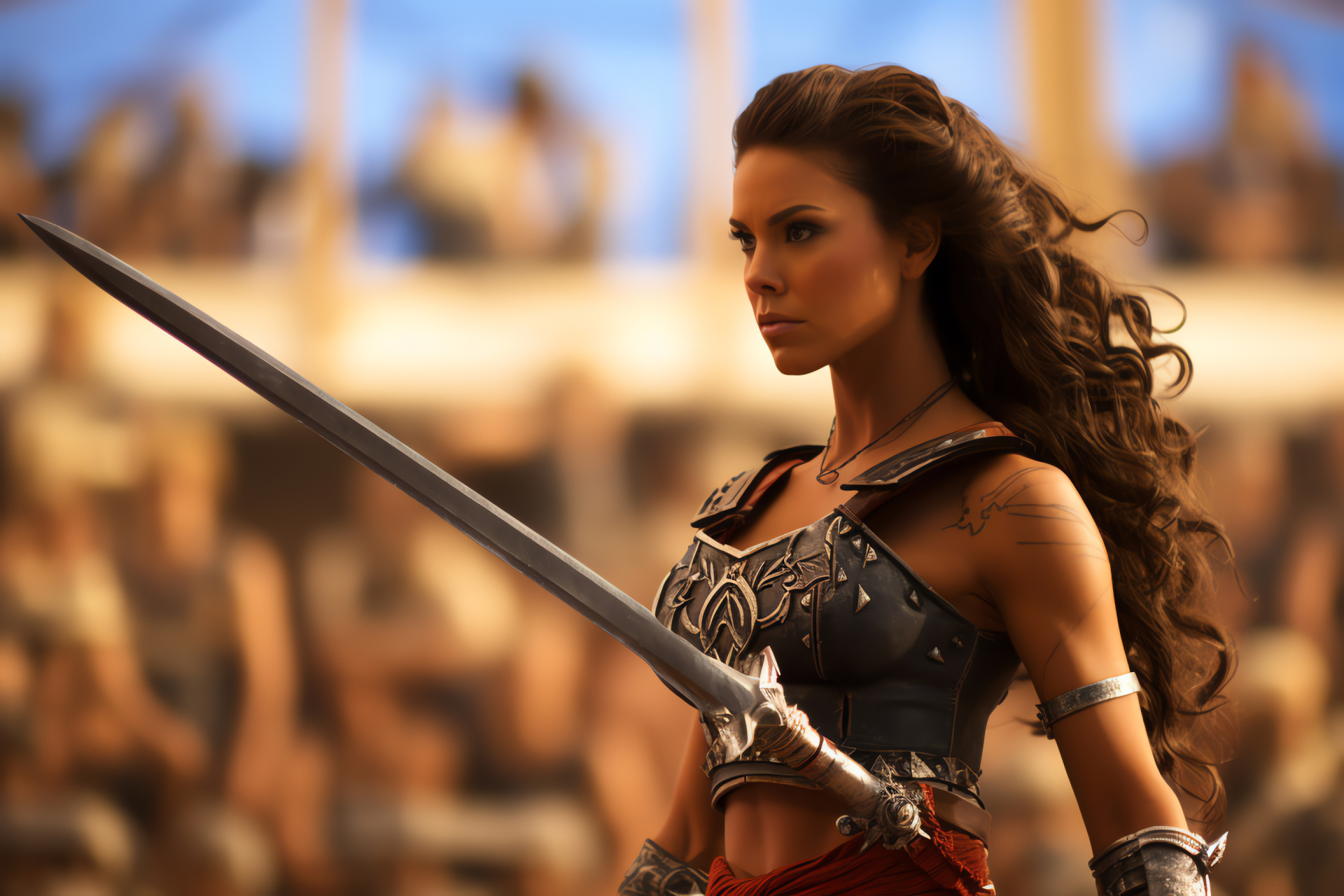 Gladiator woman, Naevia combat, Arena spectacle, Female warrior, Historical drama, HD Desktop Wallpaper