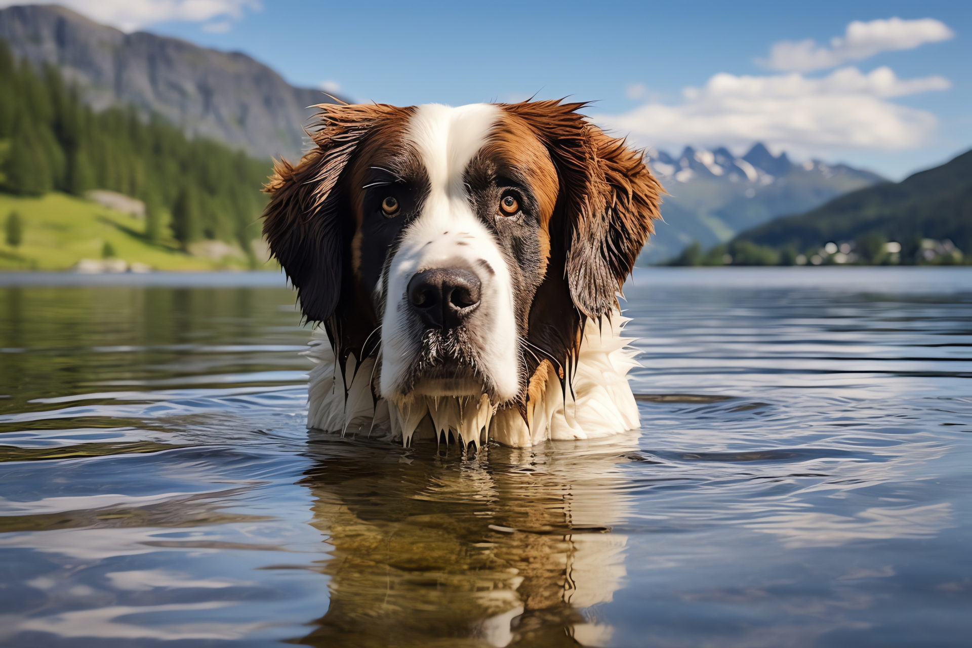 St Bernard pet, Canine gaze, Short coat, Dual-tone markings, Distinctive appearance, HD Desktop Wallpaper