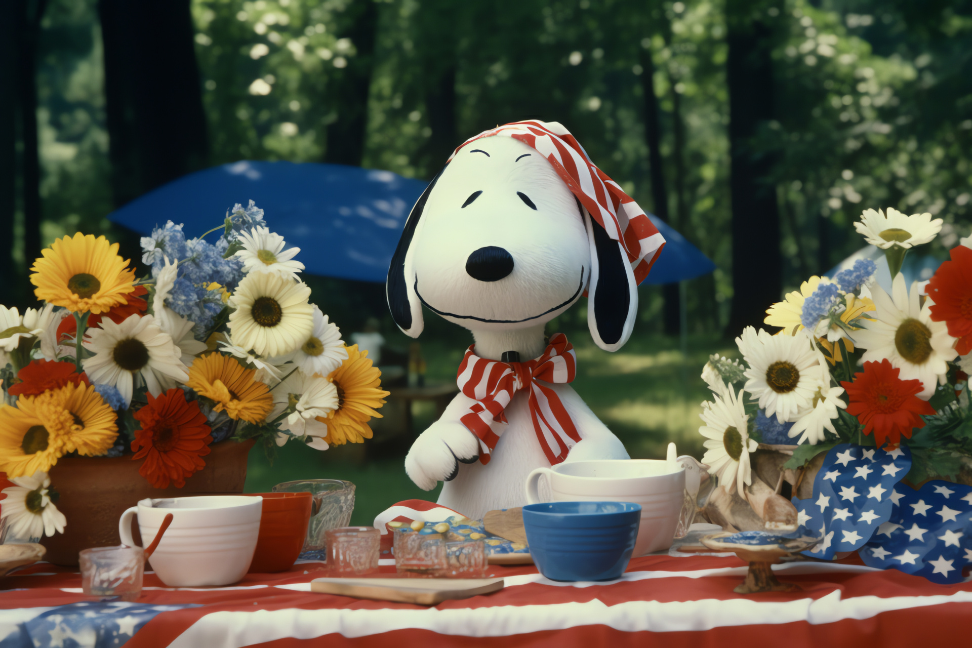 Snoopy picnic, Independence Day, outdoor festivity, public garden, July 4th, HD Desktop Image