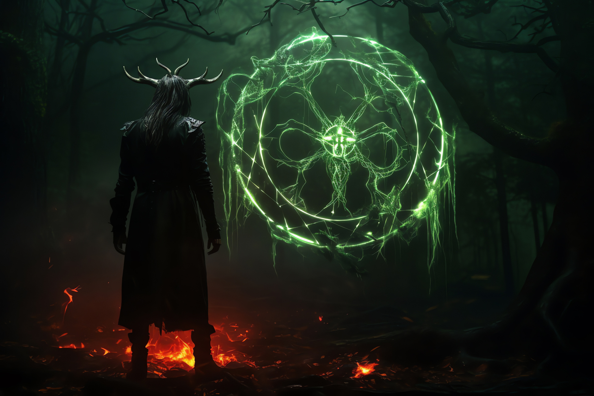 Gothic necromancer, Moonlight ritual, Occult symbol, Dark sorcery, Eldritch flame, HD Desktop Wallpaper