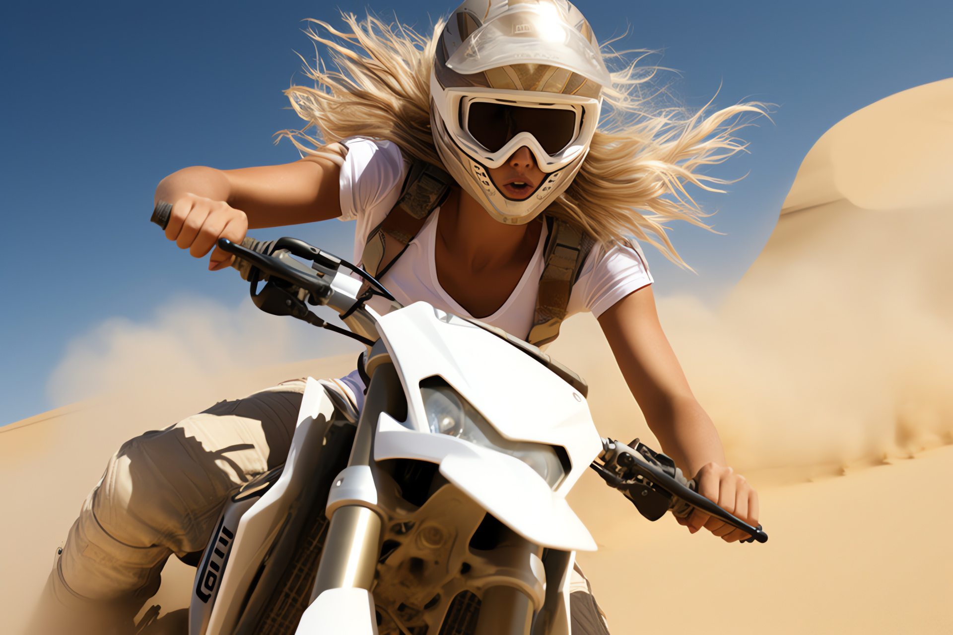 Sportbike Girl, Motorcycle fashion, Off-road adventure, Arid landscapes, Personal freedom, HD Desktop Image