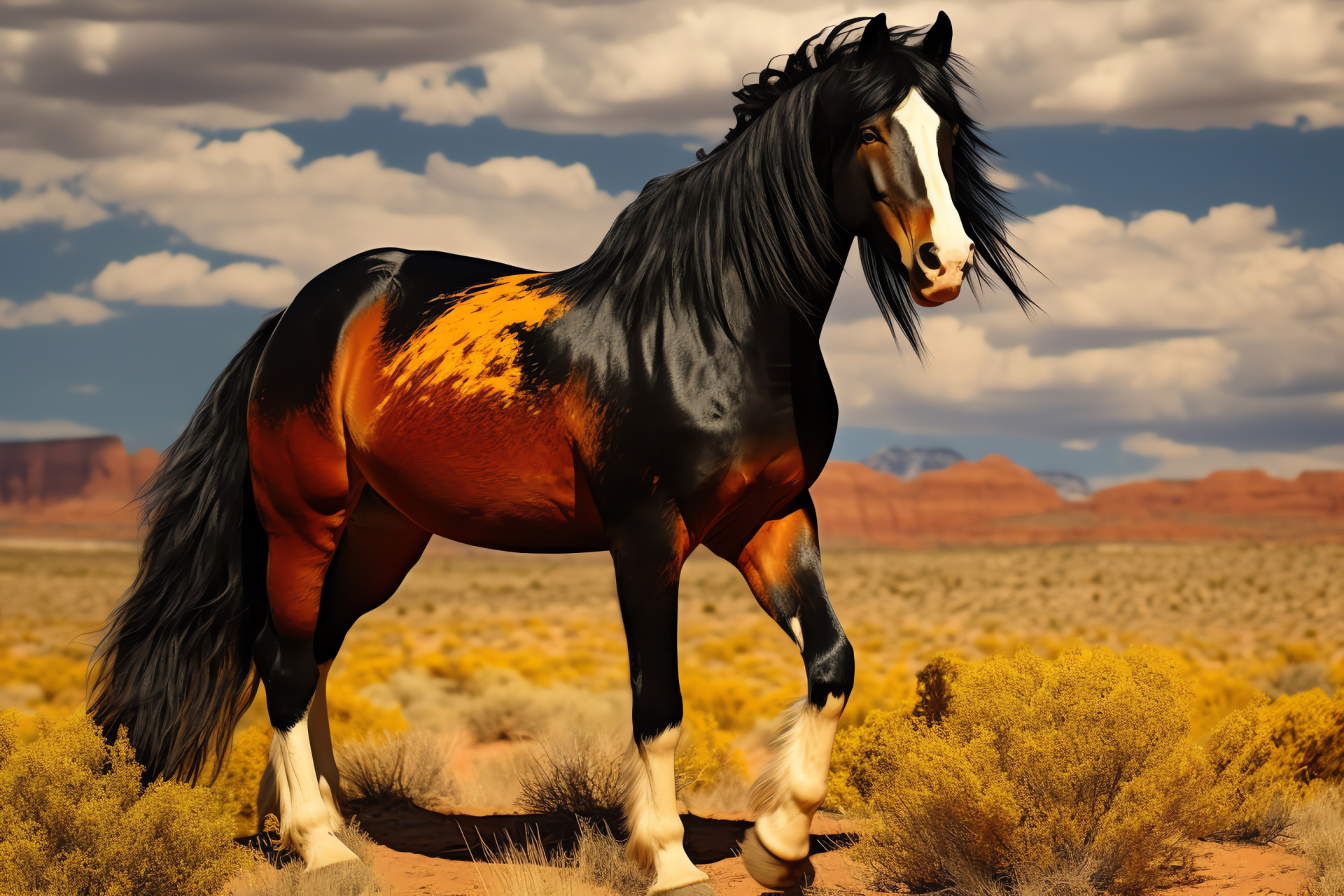 Wild Horse, Equine majesty, Equestrian beauty, Sleek black stallion, Gleaming mane, HD Desktop Image