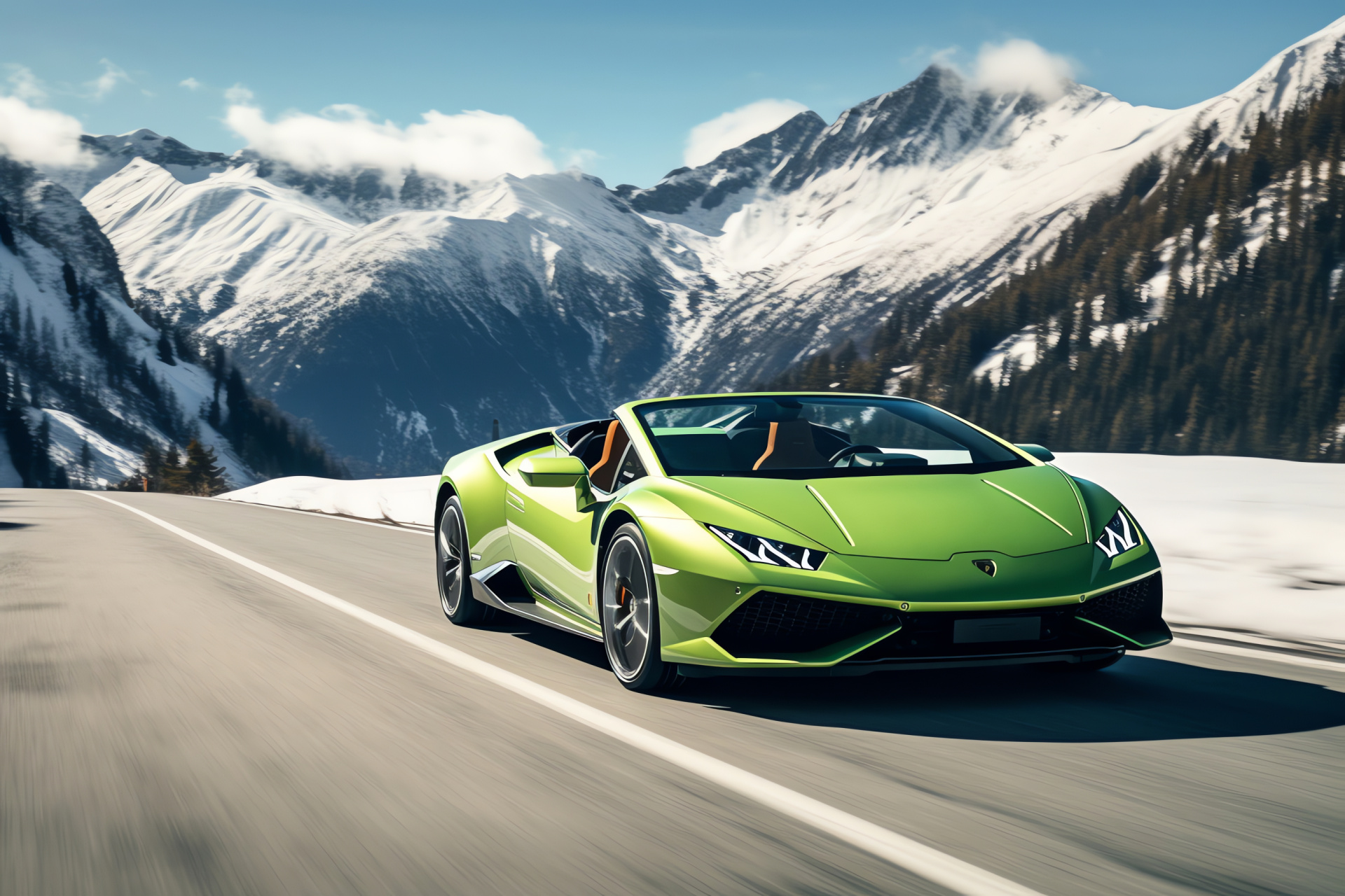 Lamborghini Huracan EVO, Open-top design, Swiss landscape, Engineering marvel, Luxury roadster, HD Desktop Wallpaper