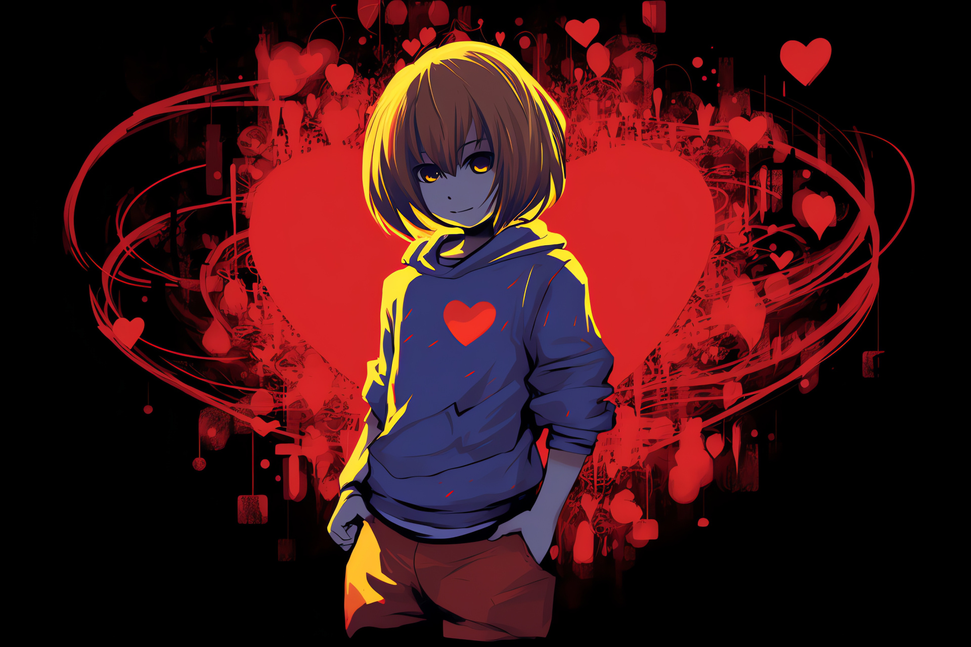 Frisk leader, Undertale guide, Crimson stare, Adventurous wardrobe, Fantasy representation, HD Desktop Wallpaper