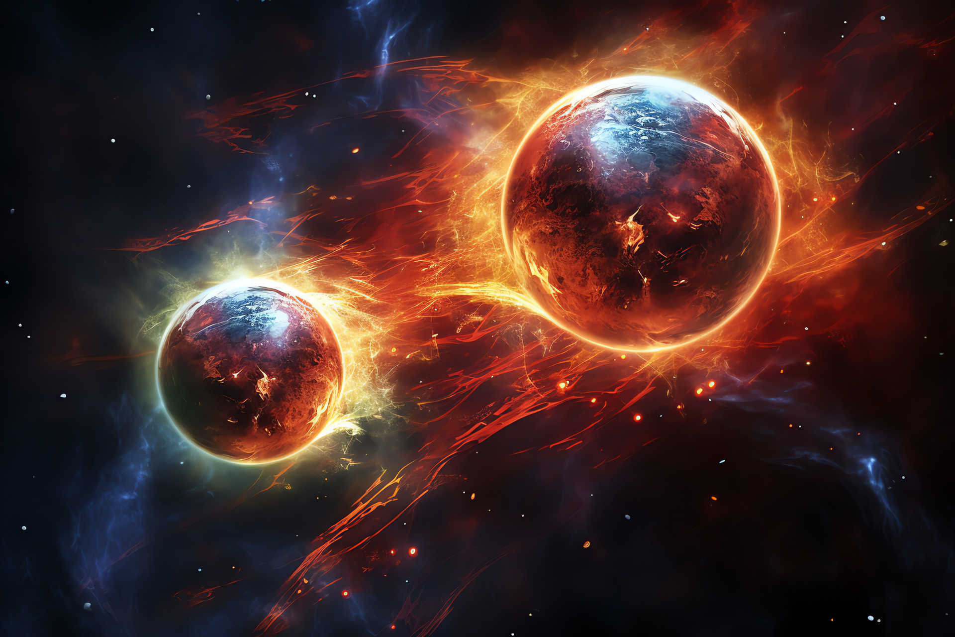 Stellar expanse, Planetary dance, Galactic neighbors, Space incandescence, Orbital flare, HD Desktop Image