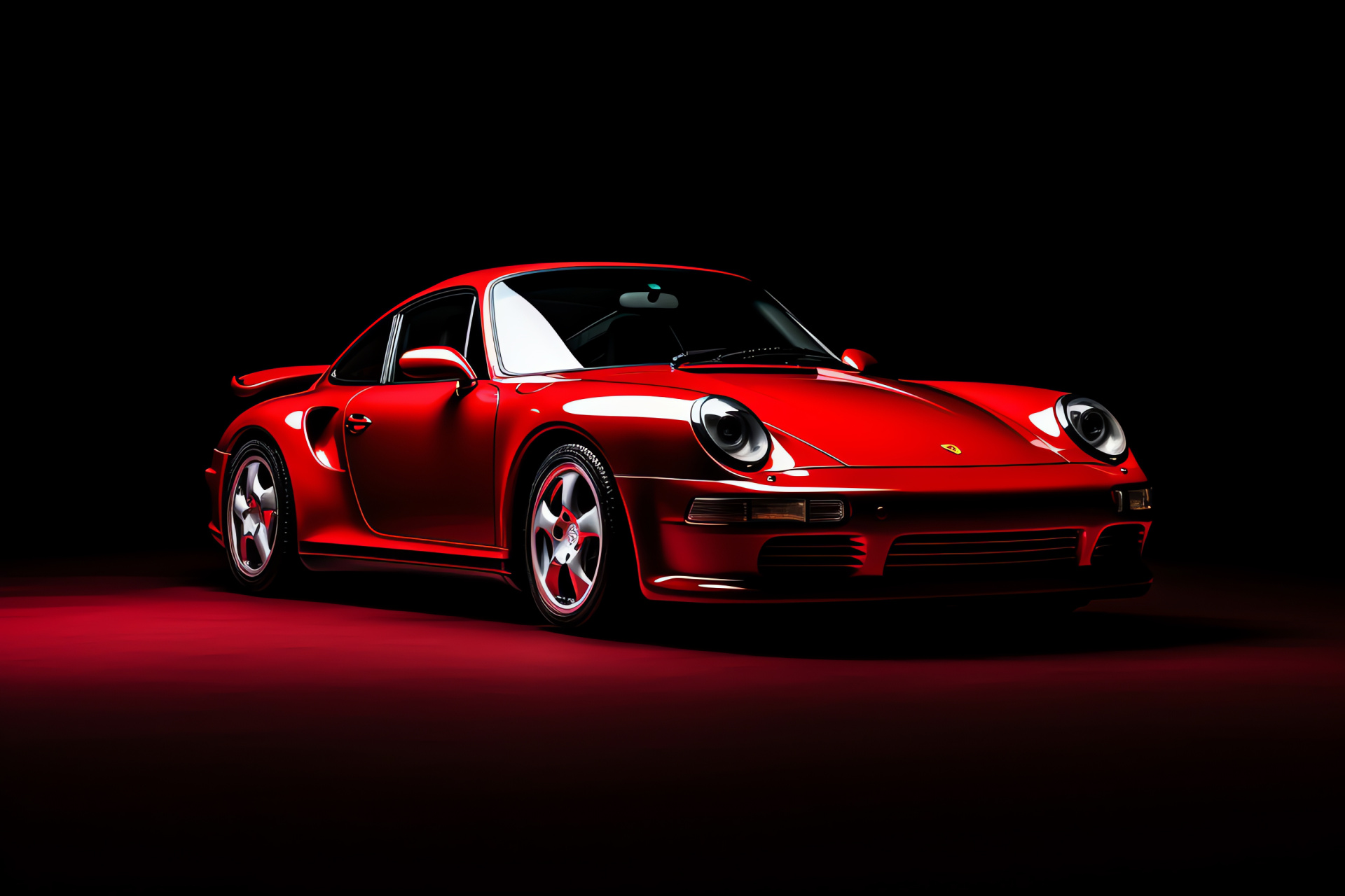 Porsche 911 Turbo model, High-angle photography, Sporty red hue, Pure color backdrop, High-performance car, HD Desktop Wallpaper