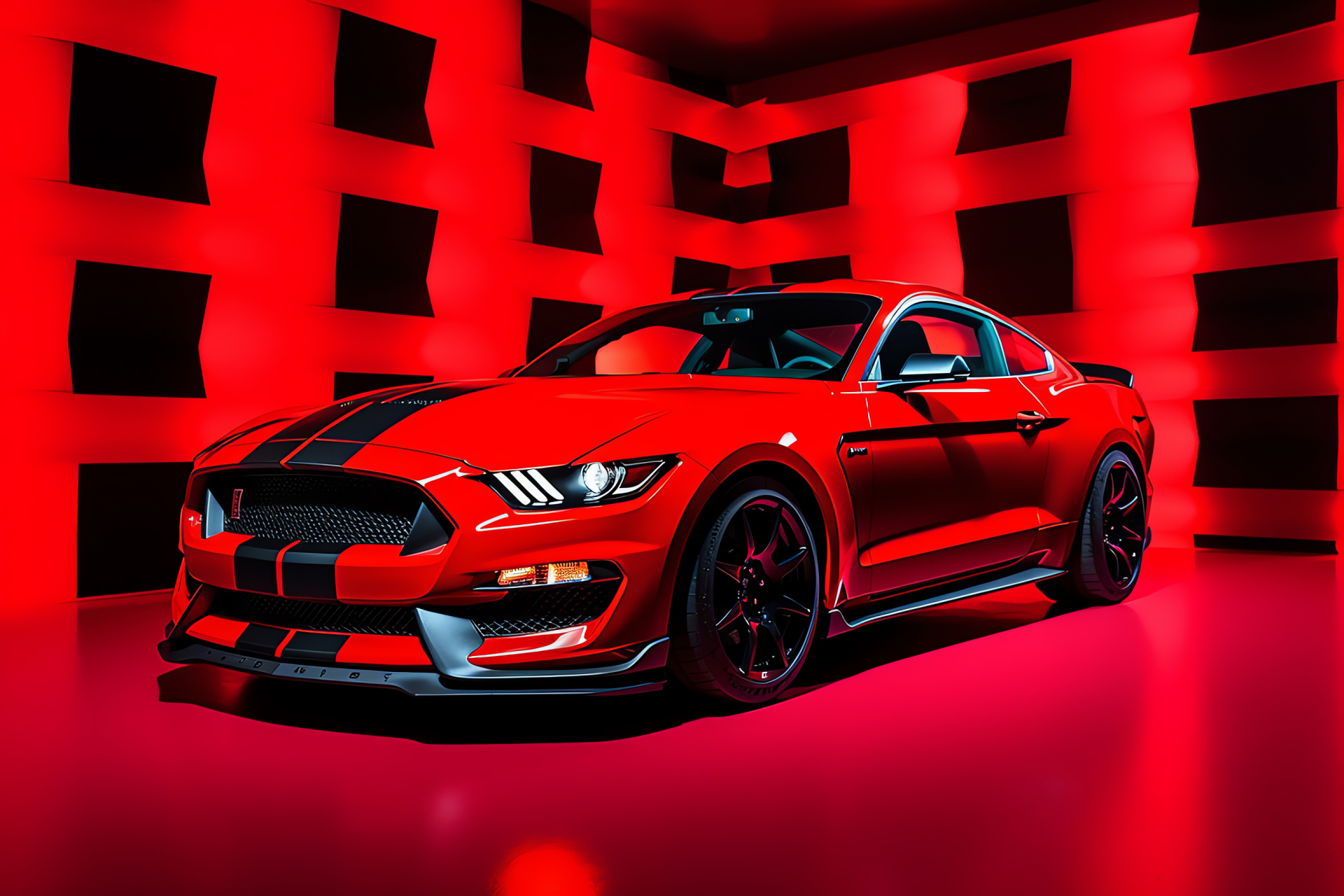 Sporty Shelby GT350R, 2018 model, Racing vehicle design, Graphical red accents, Performance car, HD Desktop Image