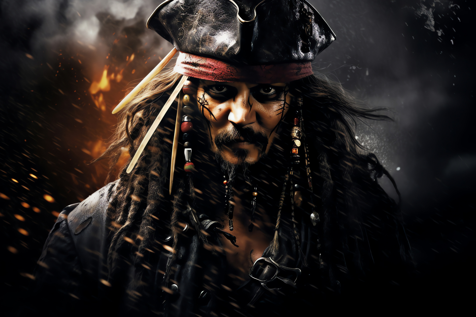 Captain Jack Sparrow, Perilous sea, Iconic pirate, Swashbuckling adventure, Ominous weather, HD Desktop Wallpaper