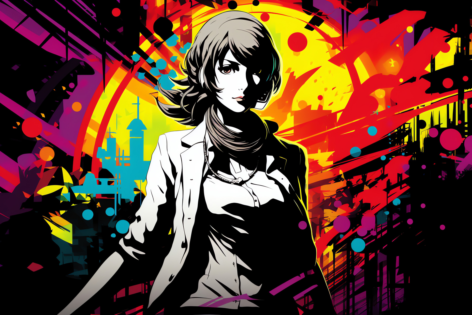 Persona 4, Rise Kujikawa, Amethyst eyes, Singing device, Contrast dual-tone setting, HD Desktop Image