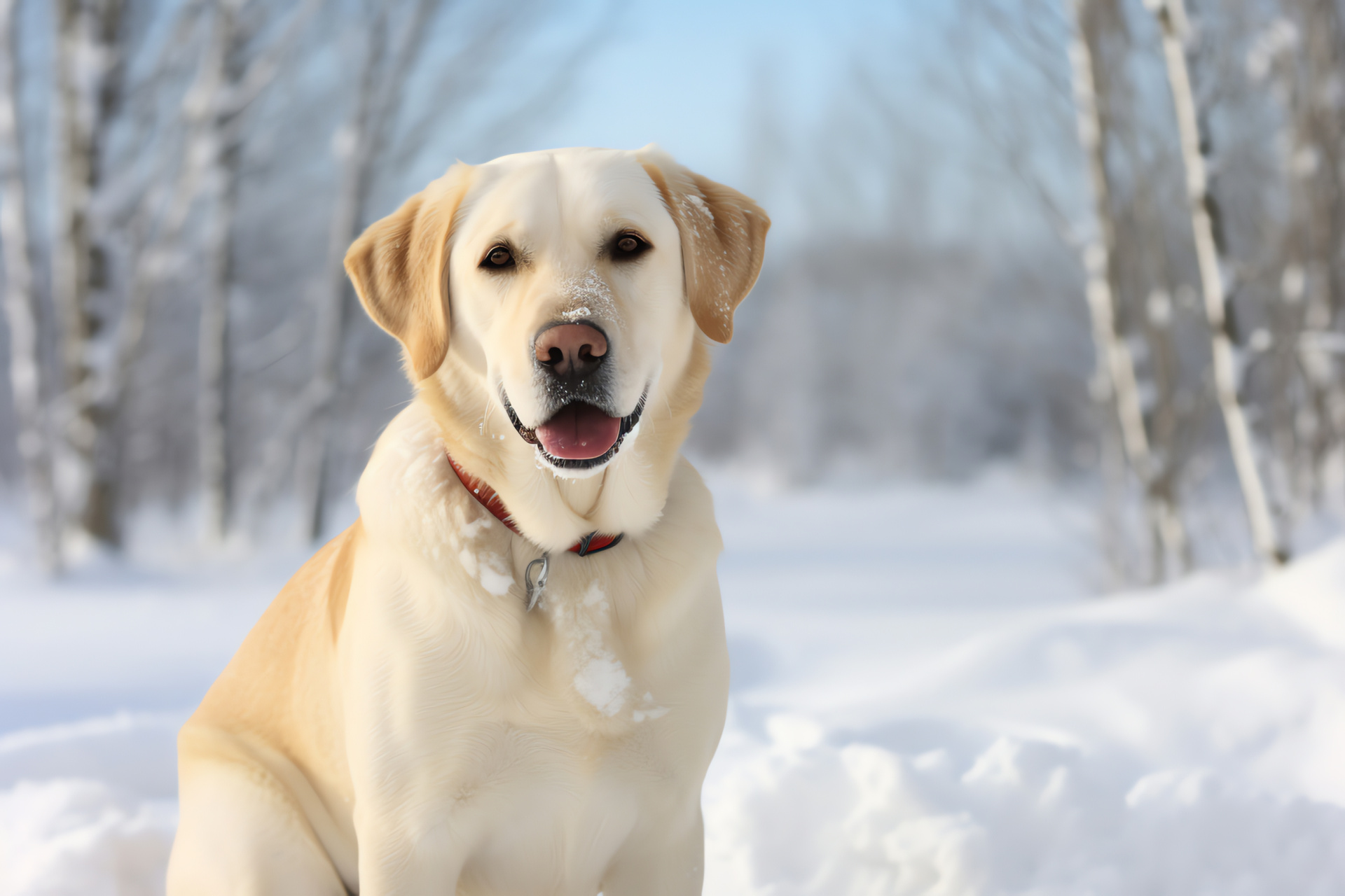 Resilient Yellow Lab, Canine in snow, Winter dog play, Labrador survival instinct, Snowy canine landscape, HD Desktop Image