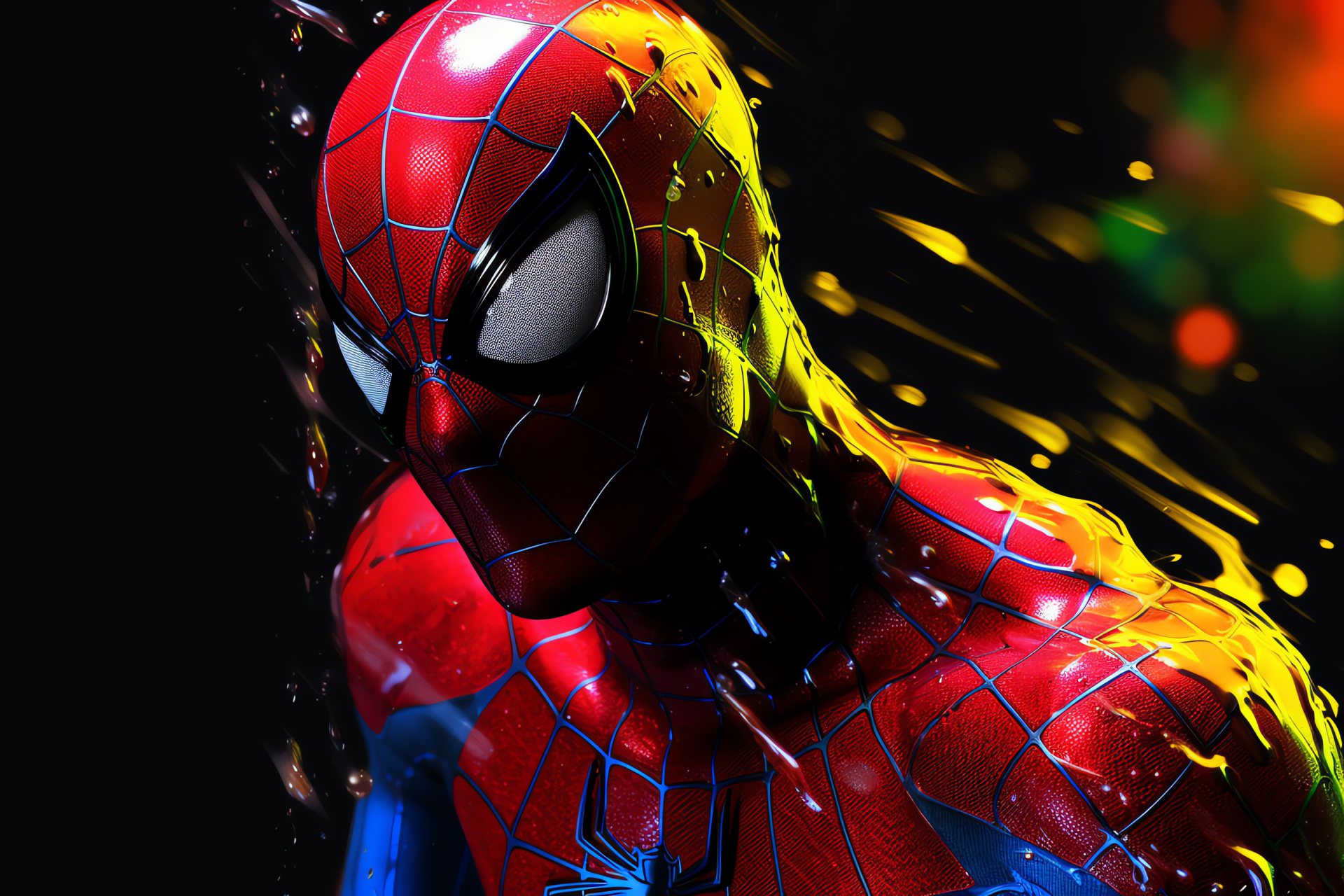 Spiderman vigilance, Web-slinging guardian, Focused vigilante, Marvel superhero, Dual-tone emphasis, HD Desktop Image