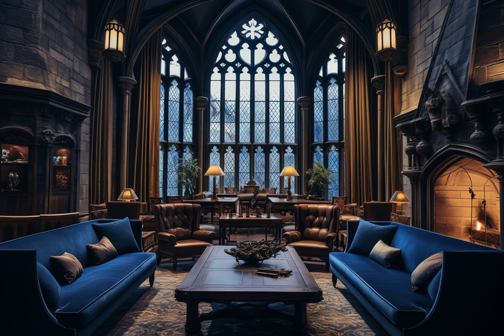 Hogwarts house Ravenclaw, Dormitory elegance, Vaulted architecture, Magical panes, Castle vistas , HD Desktop Wallpaper