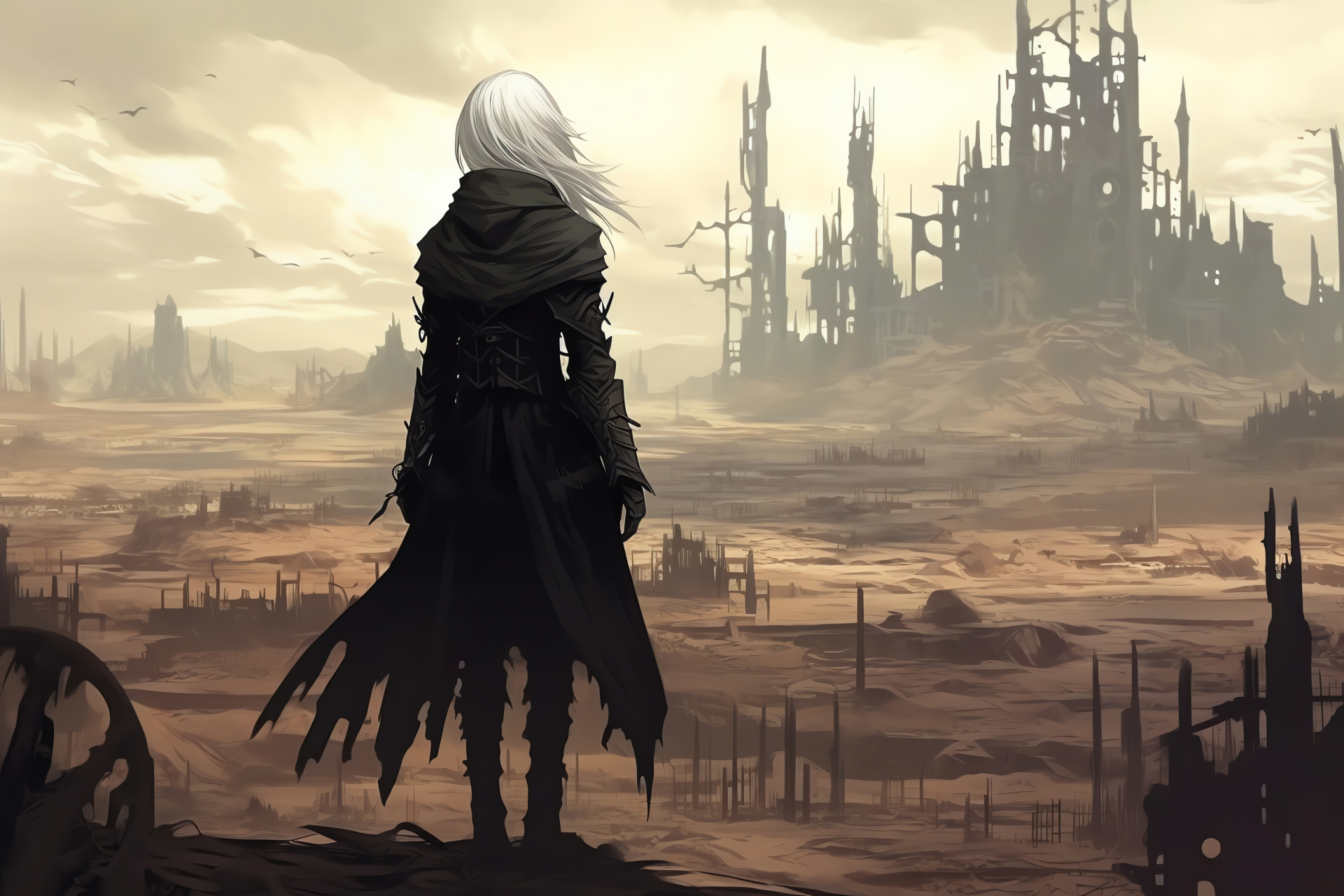 Nier Gestalt landscape, Apocalyptic gaming realm, Barren expanse, Perilous Shade, Daunting adversary, HD Desktop Wallpaper