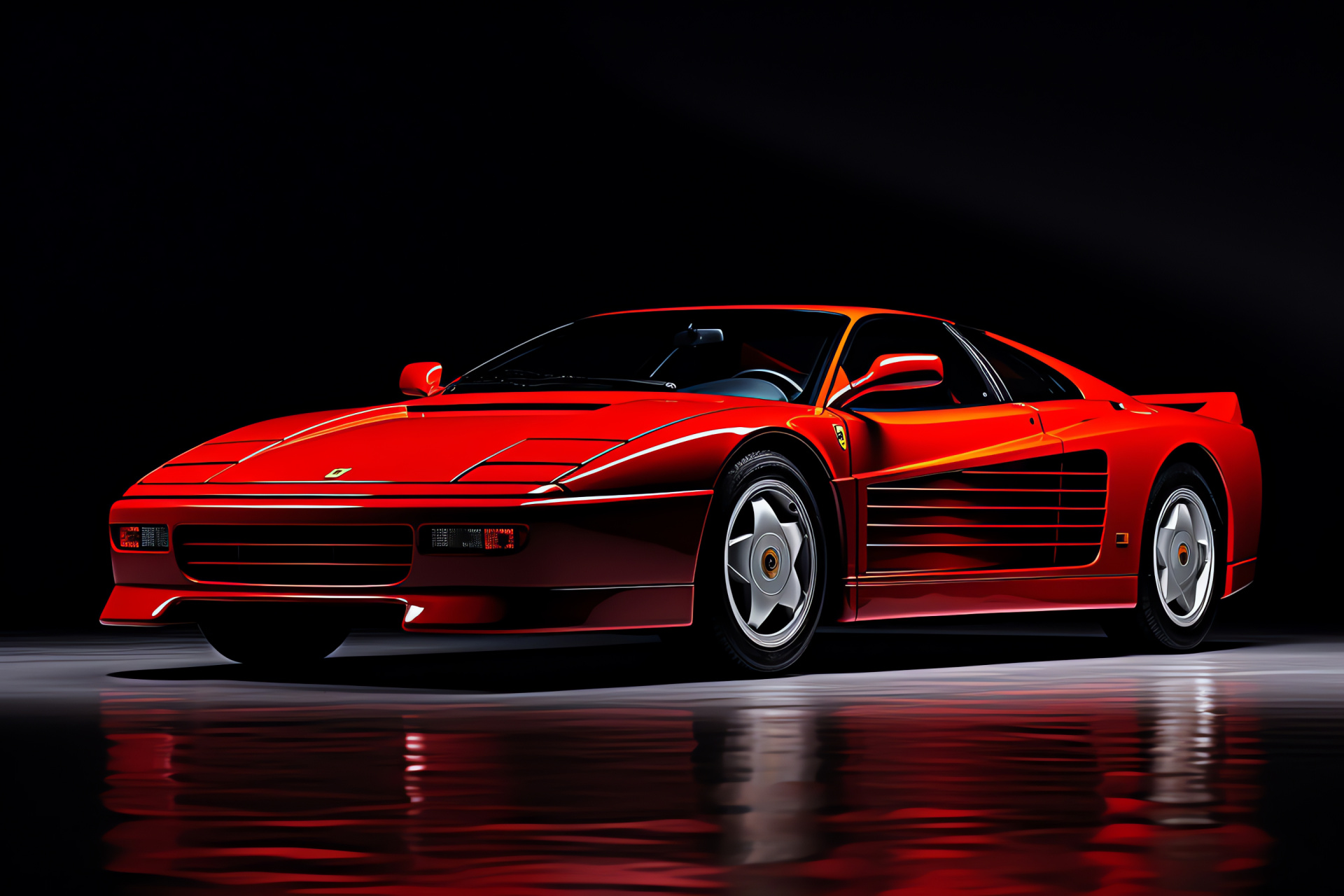 Ferrari Testarossa 1996, Broad composition, Classic red sports car, Polished surface, Crimson themes, HD Desktop Wallpaper