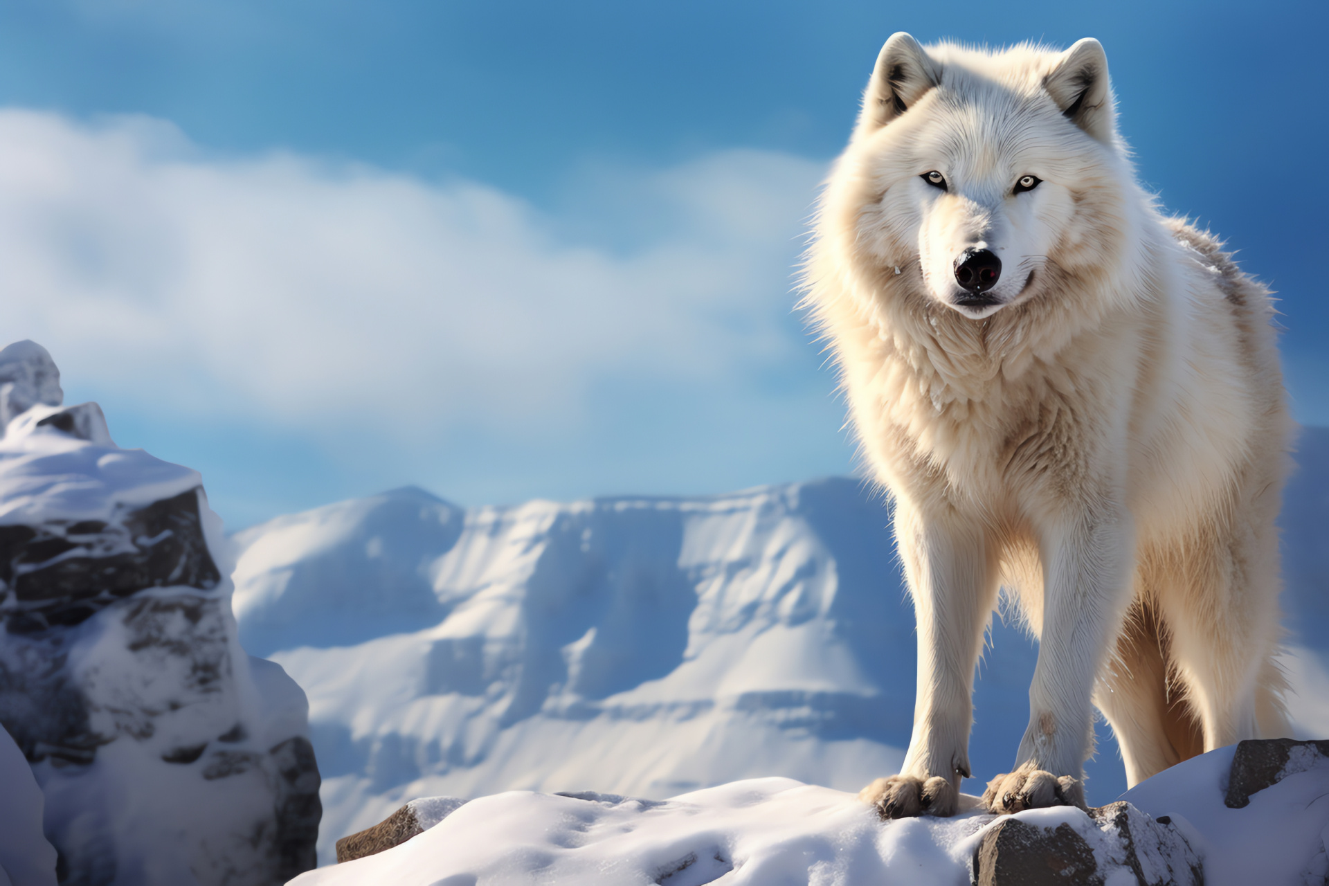 Arctic Wolf, Polar canid, Ice landscape, Alpha predator, Wild wolf, HD Desktop Wallpaper