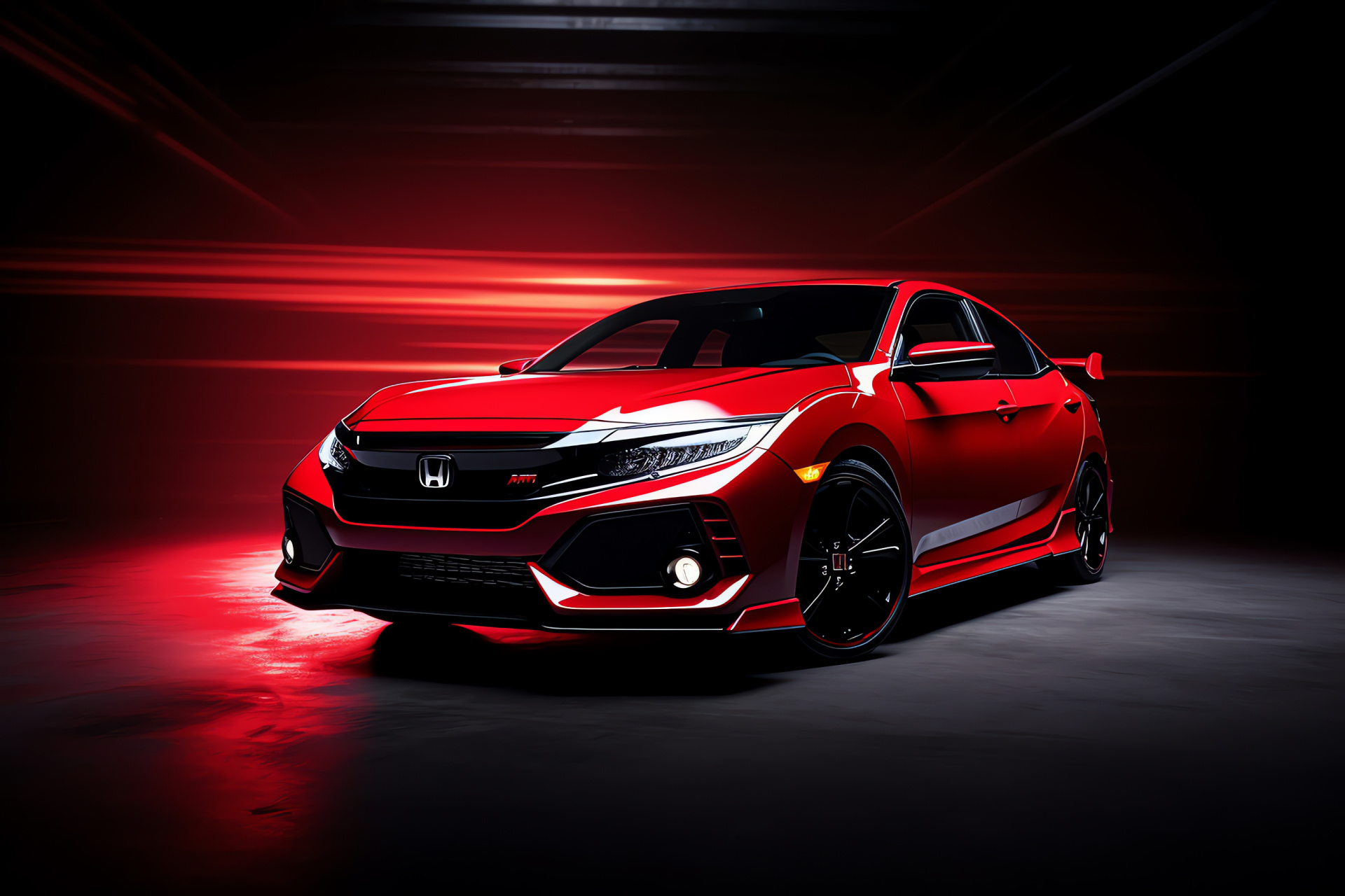 Vtec Honda Civic Si, authoritative red sheen, dark foundation contrast, HD Desktop Image