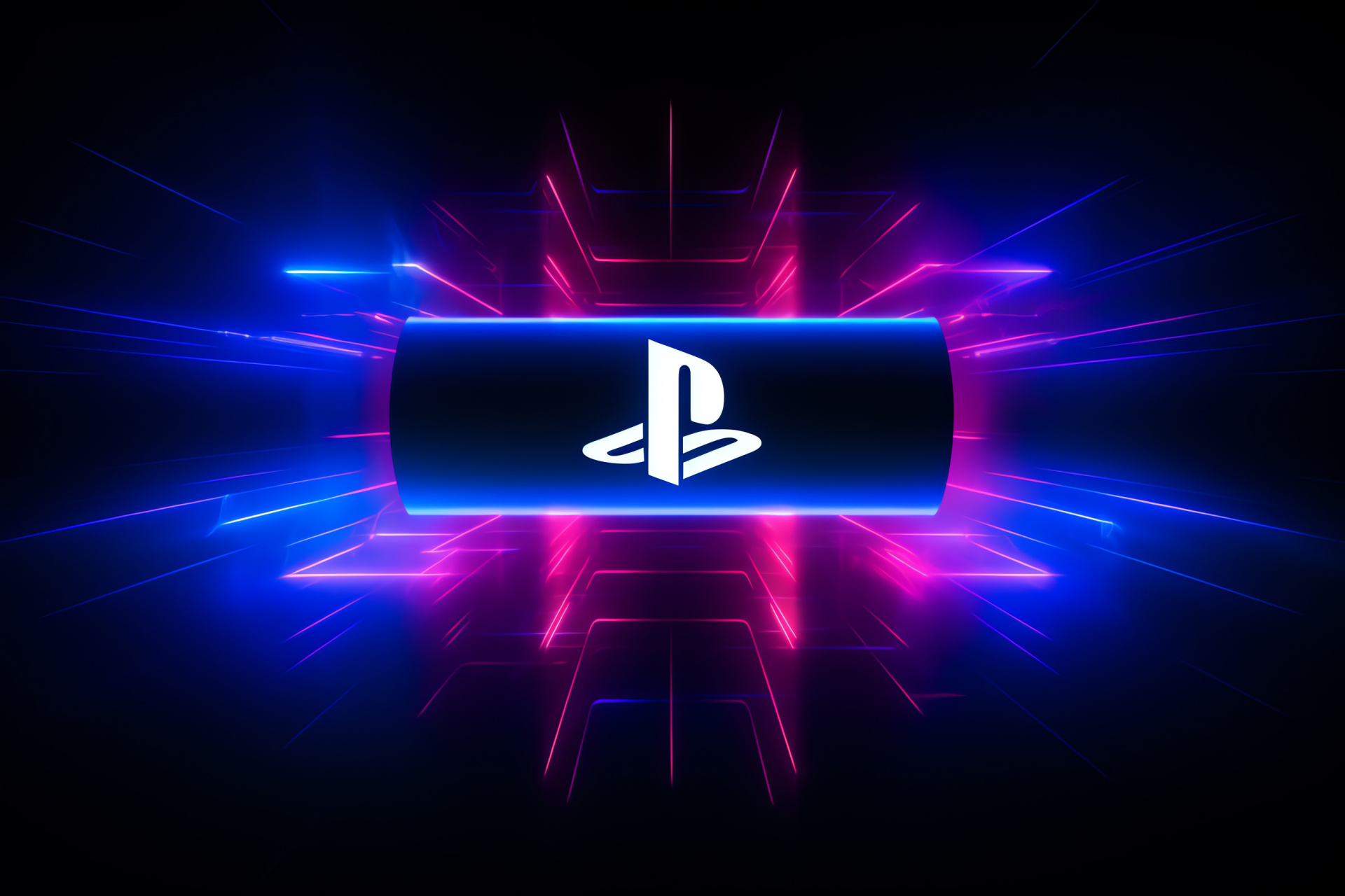 Symbolic PS4 brand, Luminous linear elements, Diverse spectrum palette, Innovative design, Energetic ambiance, HD Desktop Image