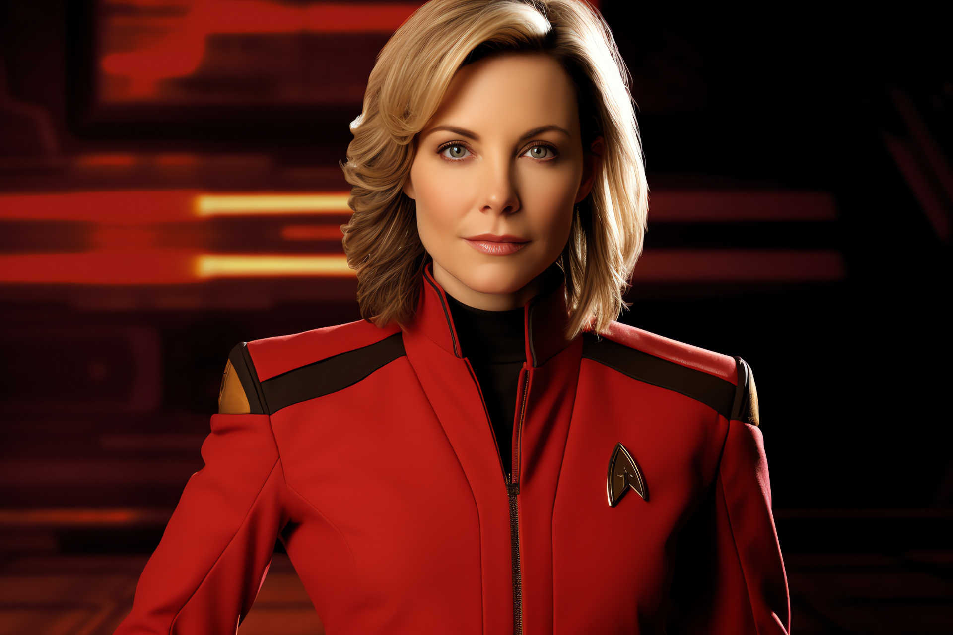 Kim Cattrall as Star Trek officer, Enterprise science fiction, Military character, Vulcan officer, Starship role, HD Desktop Wallpaper