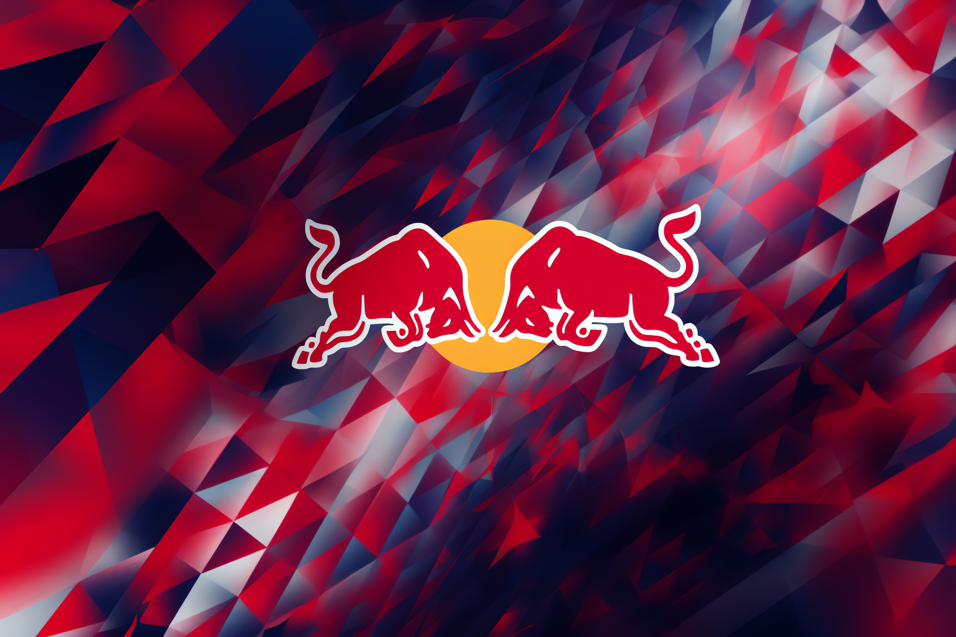 Red Bull power symbol, Charging bull representation, Wide format, Muscular build, Detailed horns, HD Desktop Wallpaper