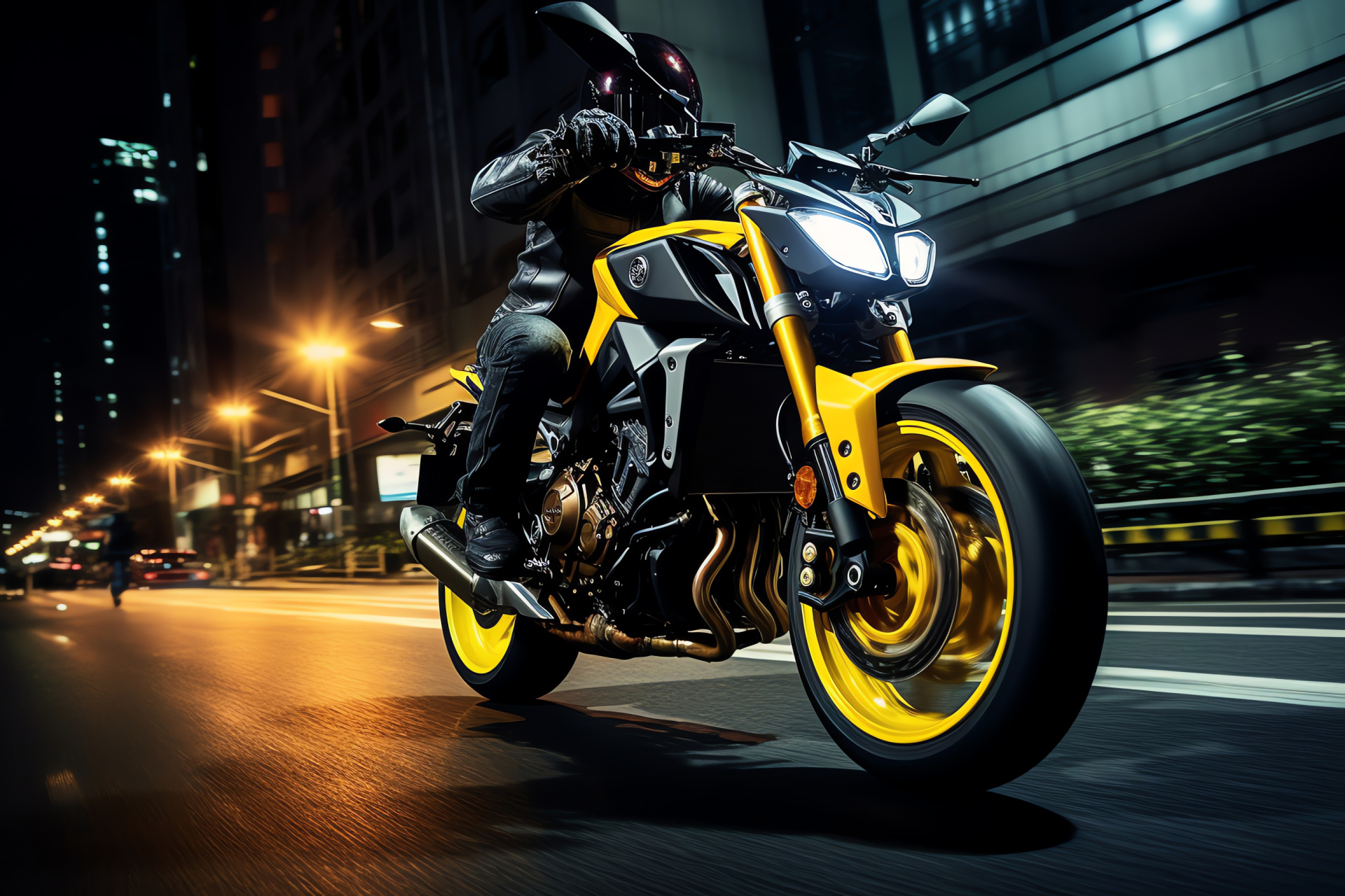 Yamaha MT-09 street ride, Bangkok urban jungle, Rapid city maneuvering, Bright motorcycle color, Performance exhaust system, HD Desktop Wallpaper