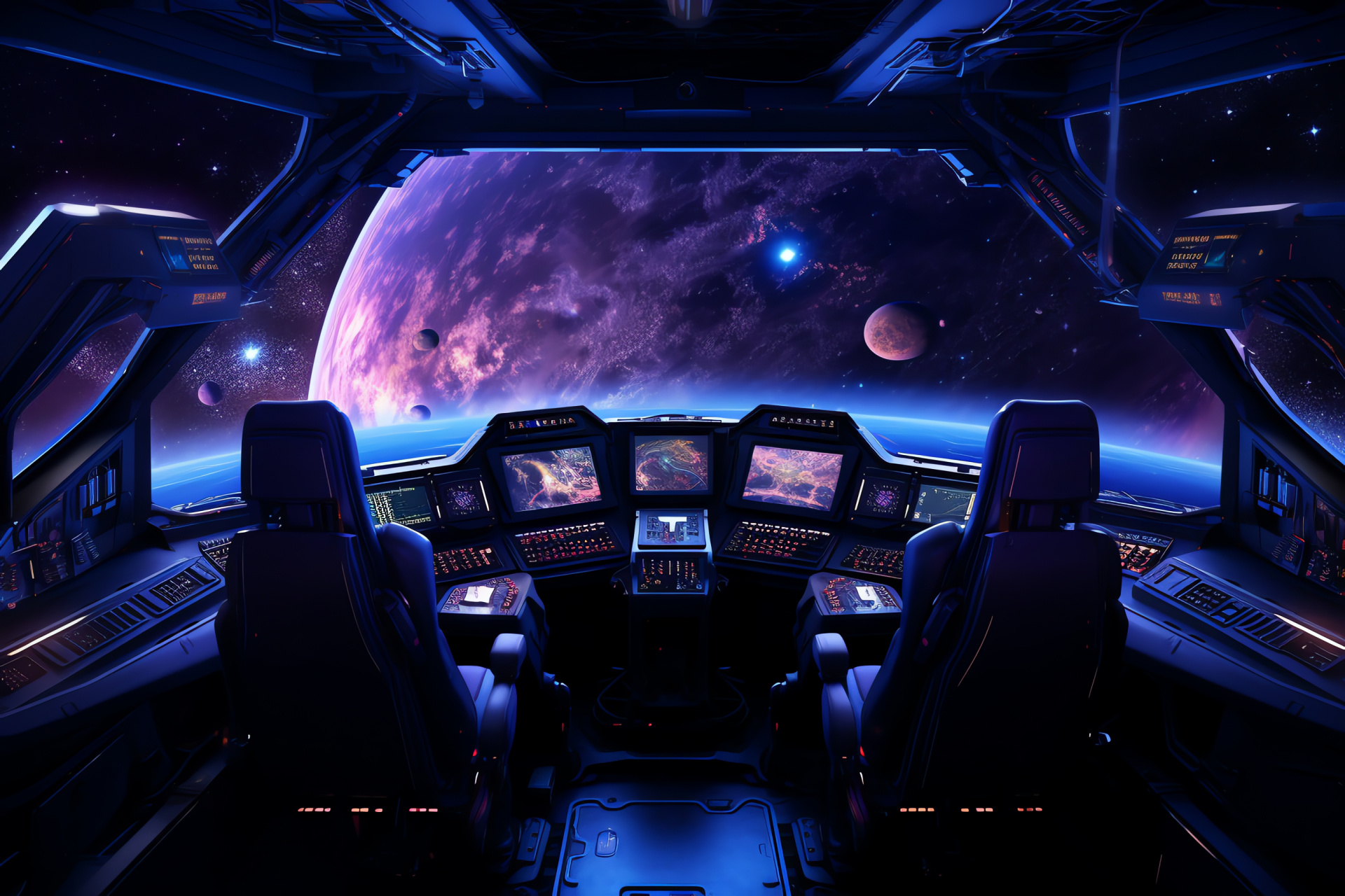 Stellar pilot station, Deep space hues, Intergalactic voyage, Nebulous backdrop, Cosmic navigation, HD Desktop Wallpaper