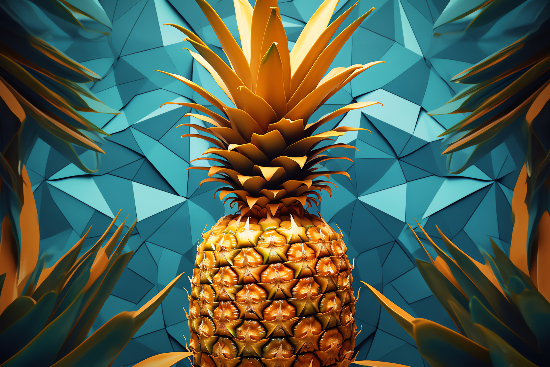 Pineapple, Geometric visuals, Exotic taste, Lush foliage, Sharp contrast, HD Desktop Image