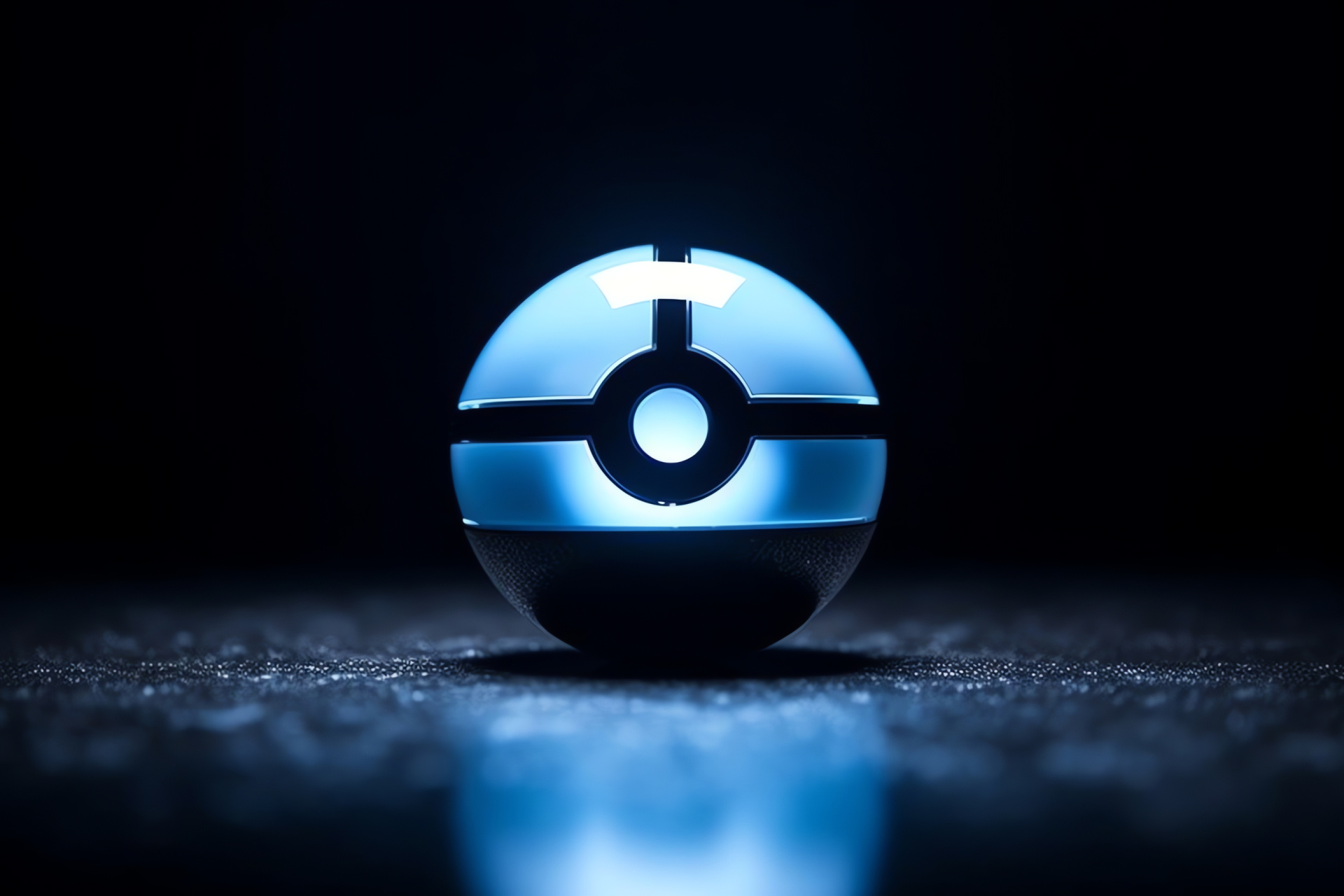 Pokeball, Blue-hued sphere, Essential Pokmon gear, Solid black background, Essential trainer device, HD Desktop Image