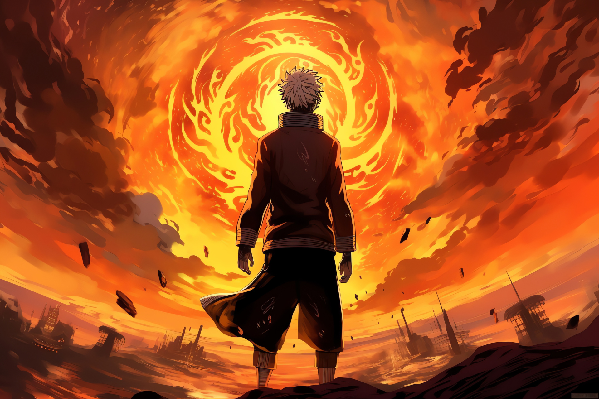 Might Guy in anime, Naruto's taijutsu expert, Eight Gates activation, Burst of flames effect, Speed representation, HD Desktop Wallpaper