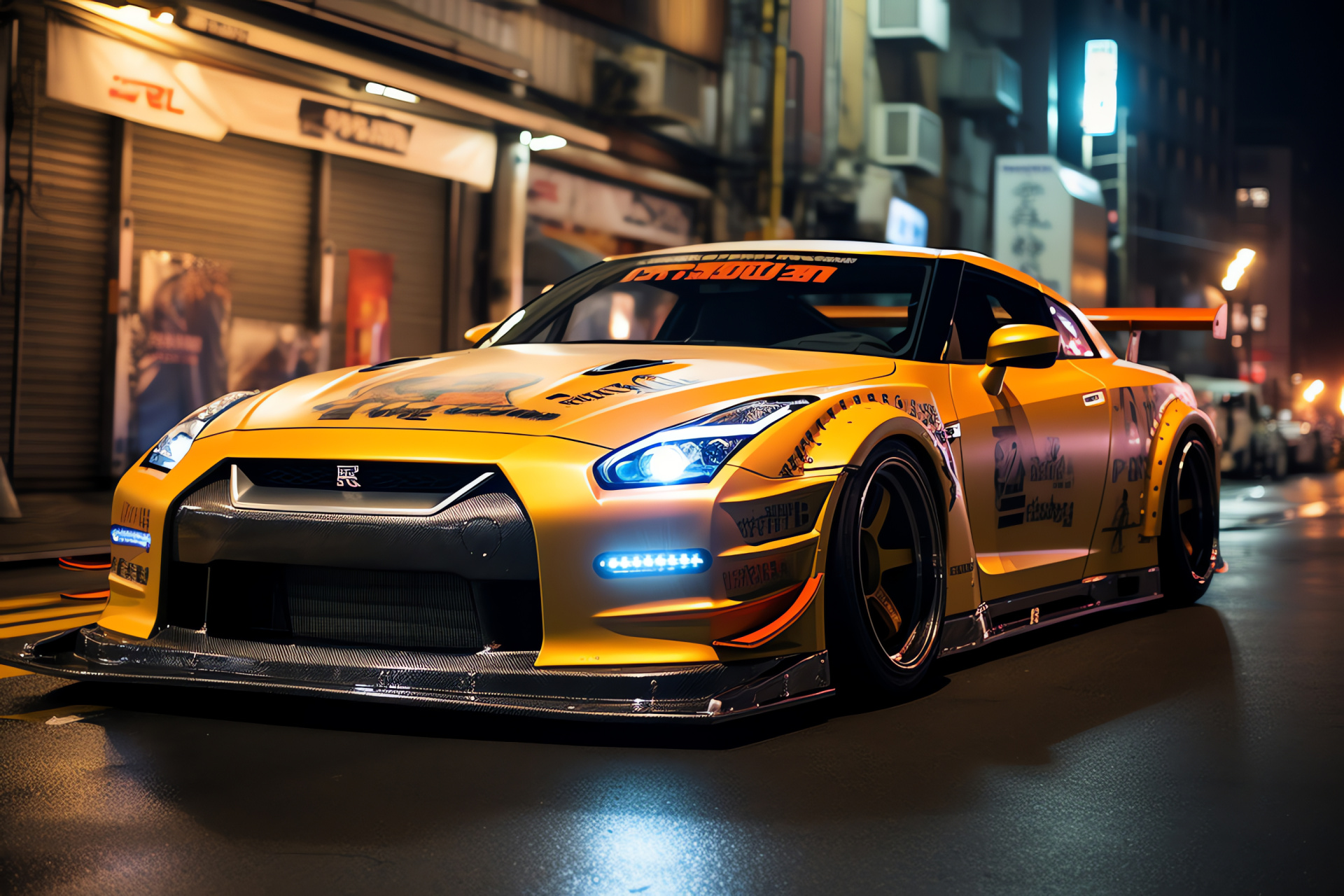Nissan GTR Liberty Walk, Tokyo auto scene, Modified street car, Japanese performance cars, Shibuya district, HD Desktop Image