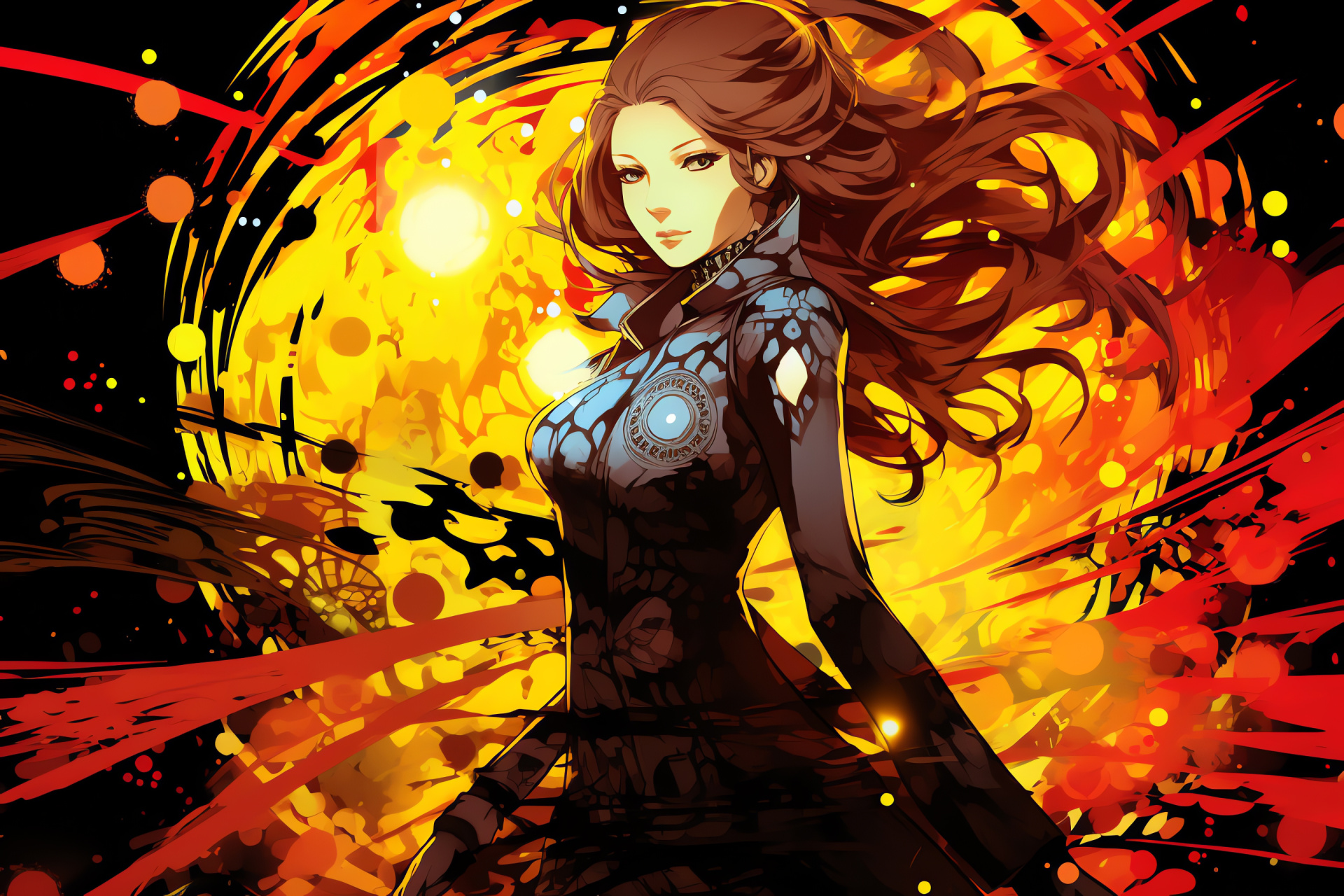 Persona 4 Mitsuru Kirijo, Anime style game character, Long crimson hair, Student uniform, JRPG, HD Desktop Image