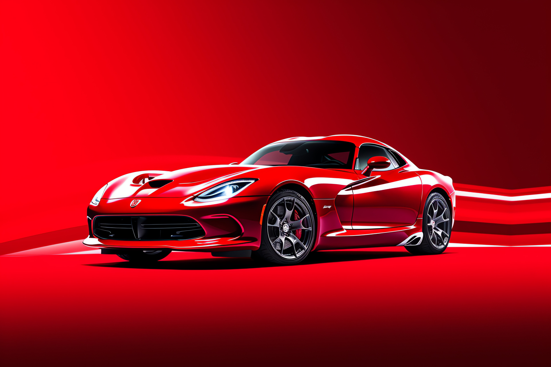 Srt Viper 2013 iteration, Car showcase, High viewpoint, Pure white appearance, Contrasted rouge setting, HD Desktop Wallpaper