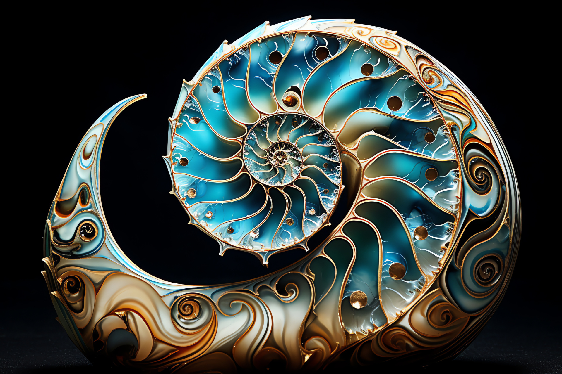 Nautilus mollusk, Marine specimen, Conchological study, Submarine creature, Shell spirals, HD Desktop Wallpaper