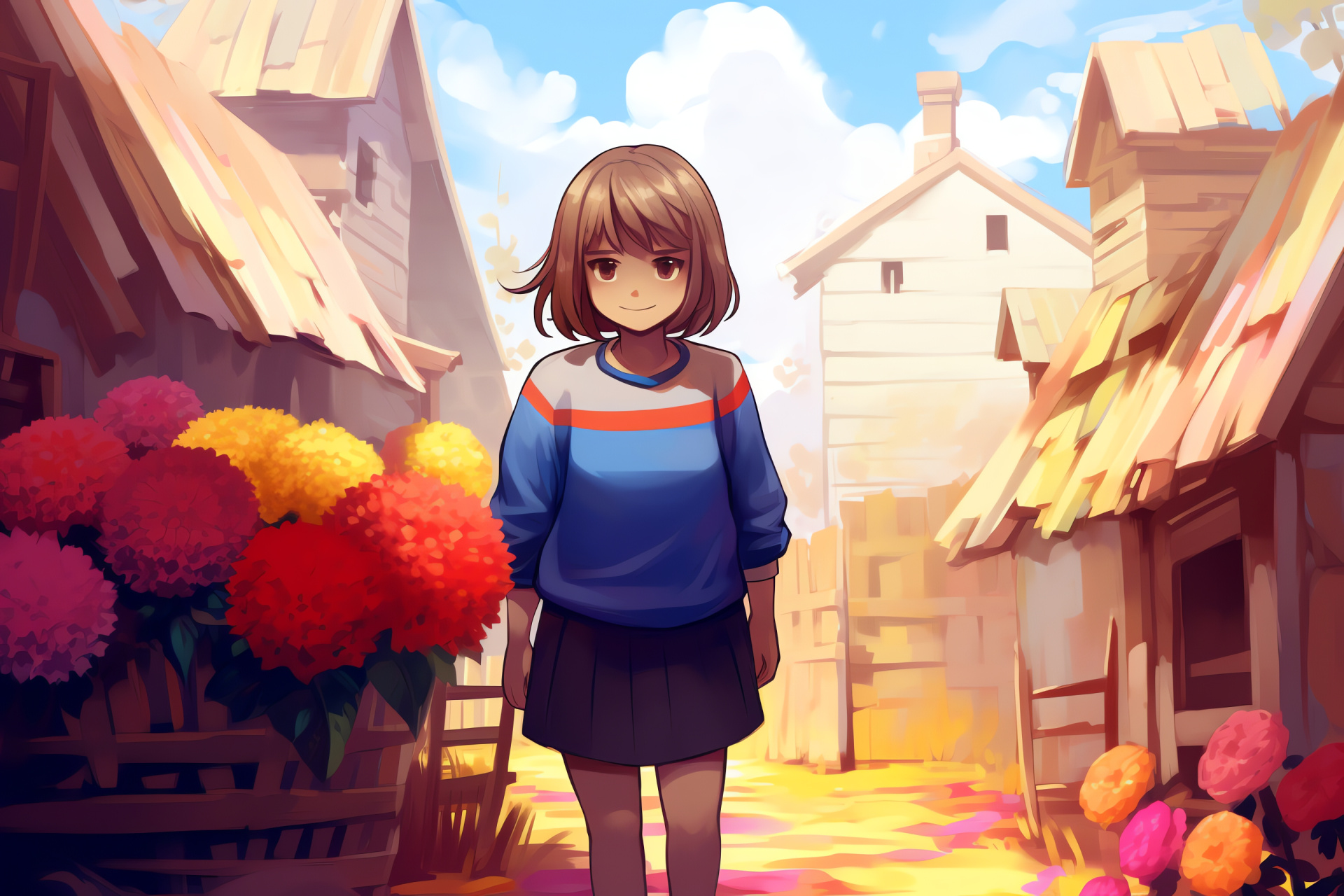 Frisk pacifist, Undertale's endgame, Striped attire, Floral offering, Final corridor, HD Desktop Wallpaper