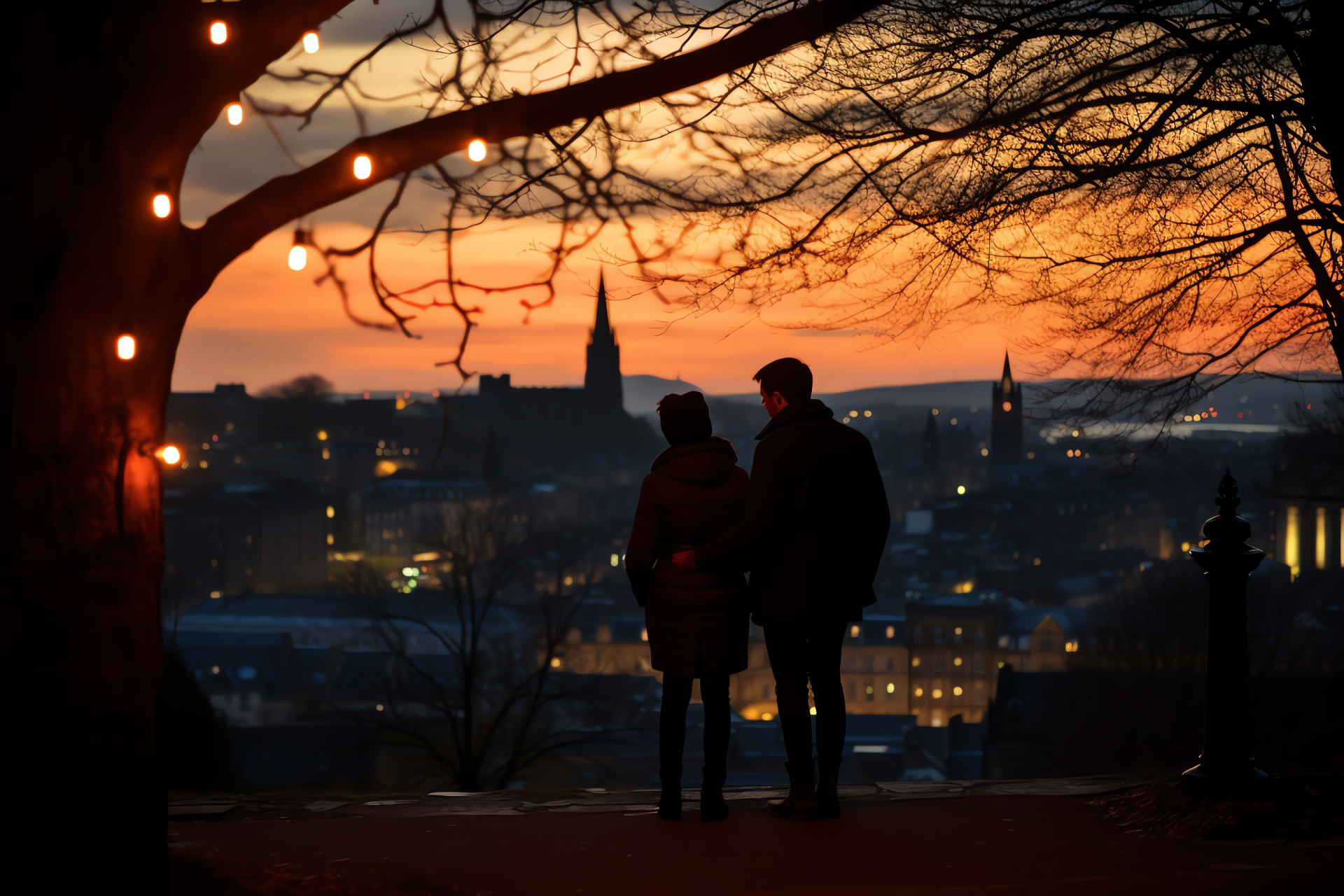 Edinburgh valentine's backdrop, historic castle silhouette, Scottish heritage site, romantic castle gardens, iconic fortress, HD Desktop Image