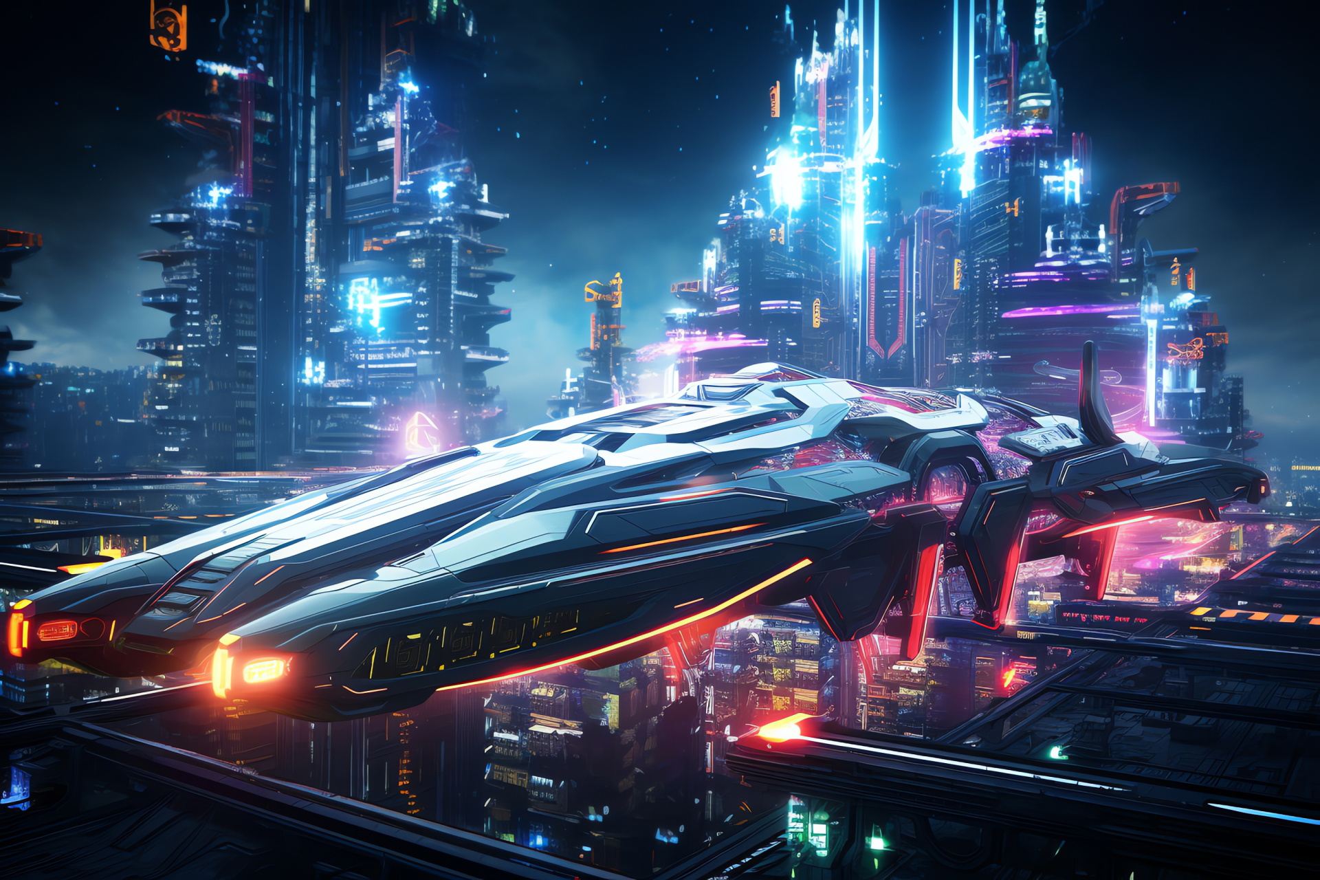 Futurist vessel, Extraterrestrial capital, Sci-fi scenery, Architectural zenith, Aesthetic perspective, HD Desktop Wallpaper