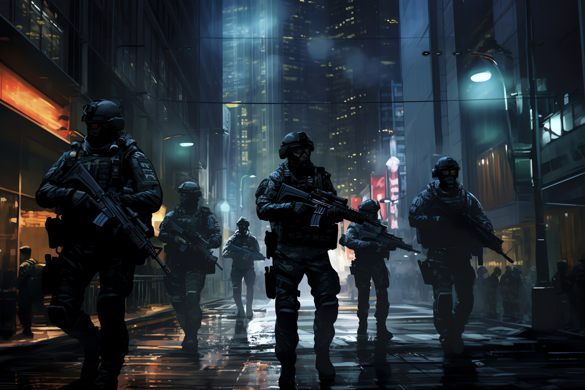 Tokyo staging, Elite squad depiction, Security stronghold, Metropolitan challenge, Tactical game, HD Desktop Wallpaper