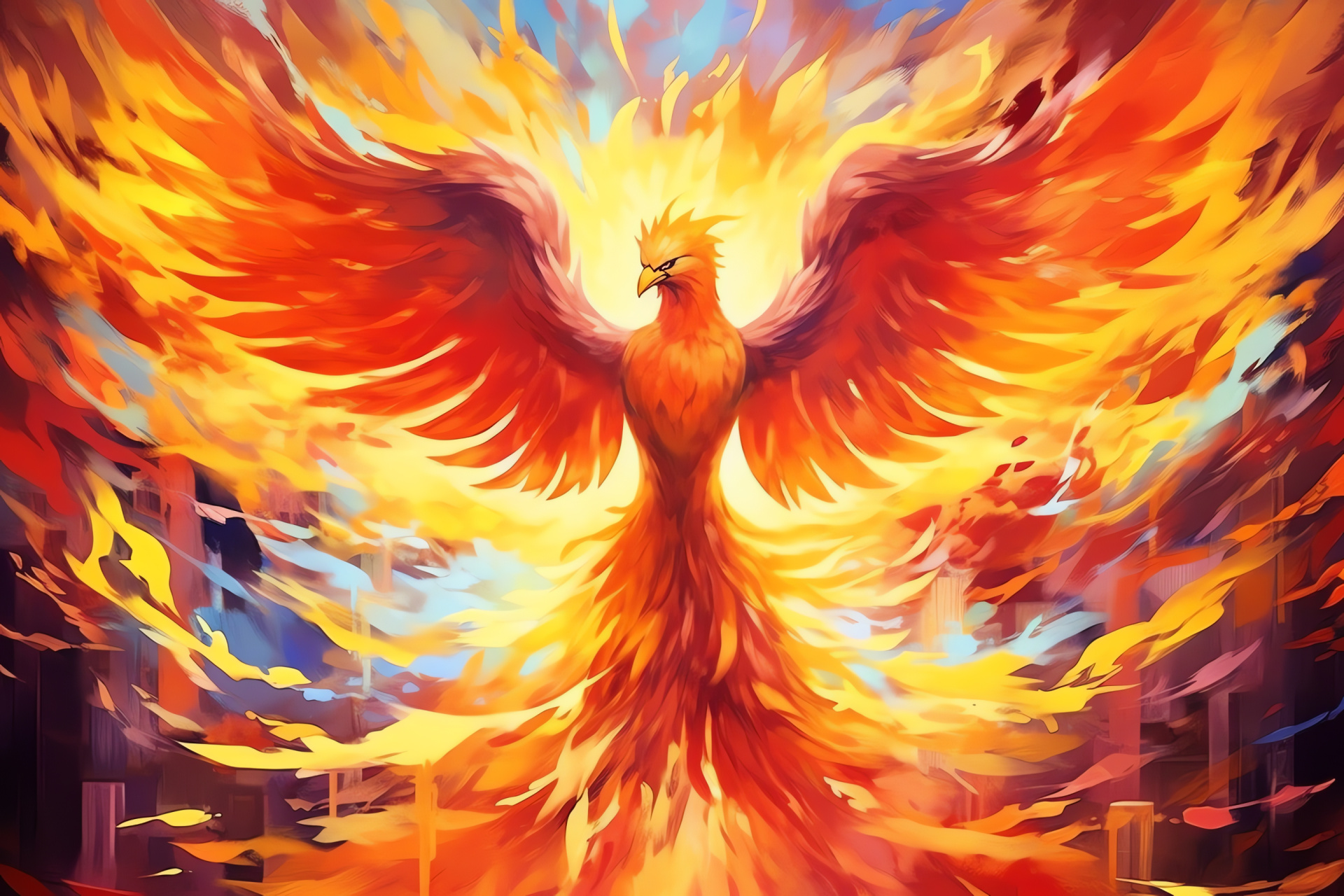 Moltres phoenix-like, Flame bird representation, Fiery flying creature, Powerful fire type, Legendary avian, HD Desktop Image