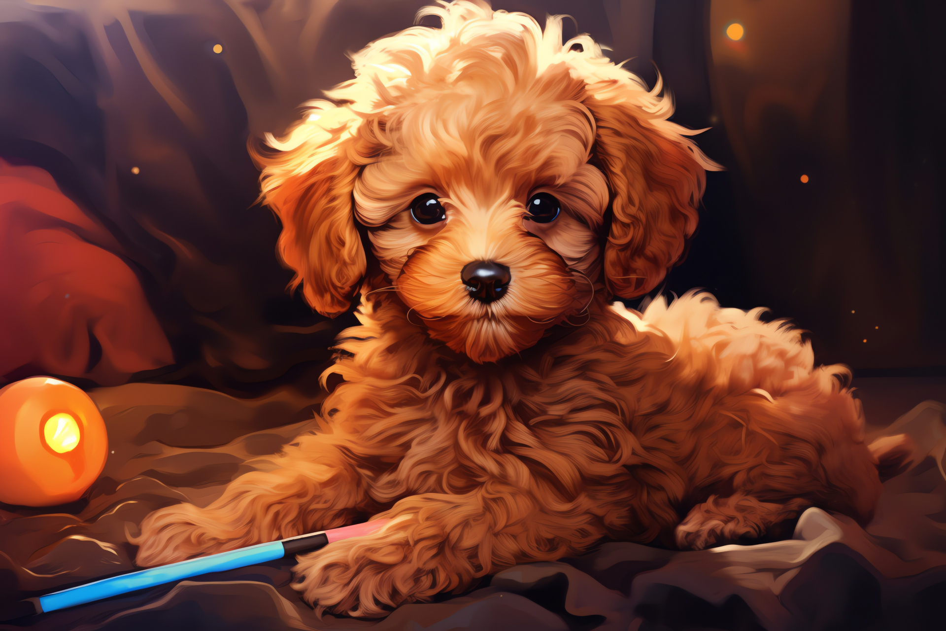 Toy Poodle, red canine fur, juvenile dog, playful pet demeanor, domestic living space, HD Desktop Wallpaper