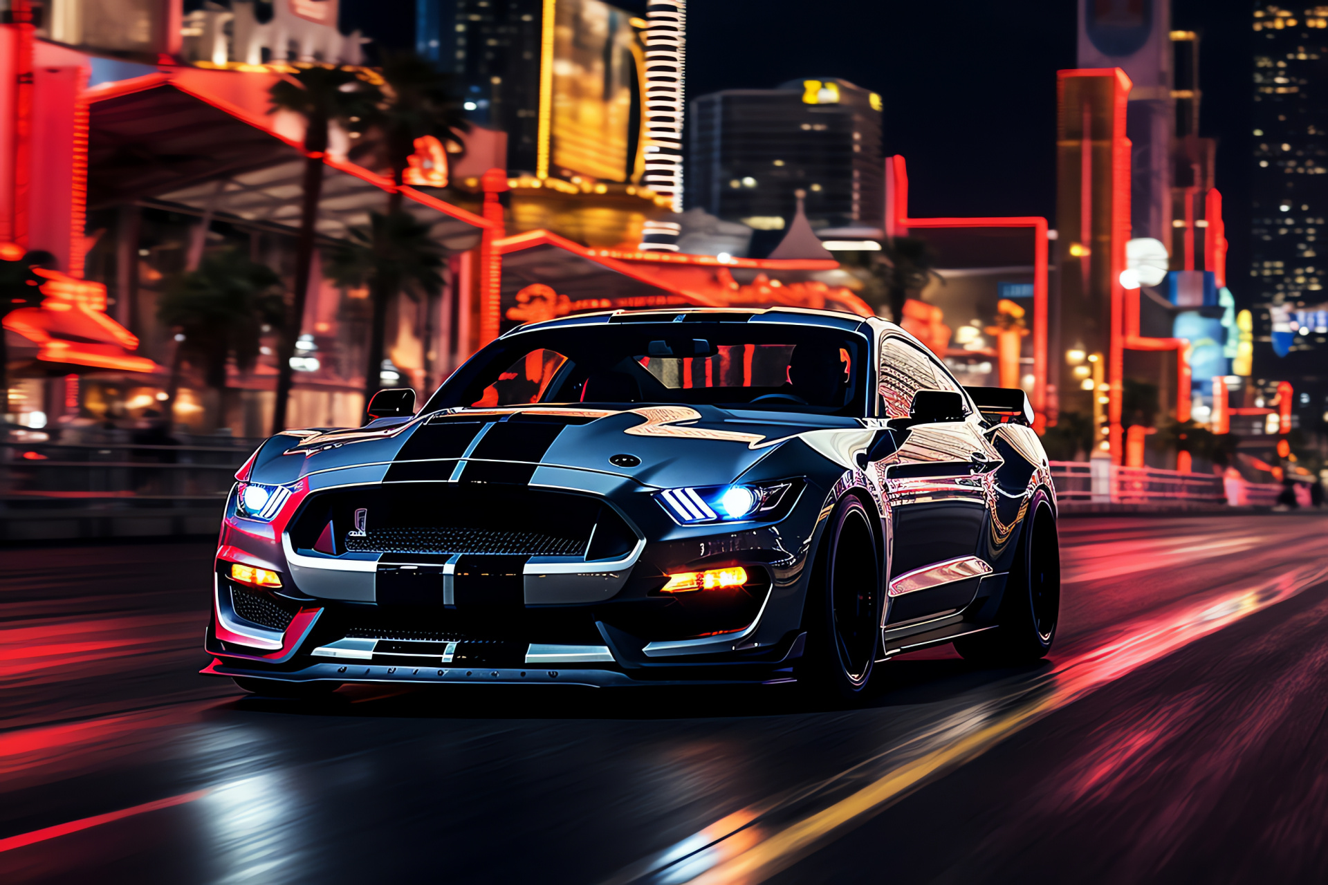 Shelby Mustang GT350R, Nevada performance, Las Vegas backdrop, aerodynamic design, racing technology, HD Desktop Image