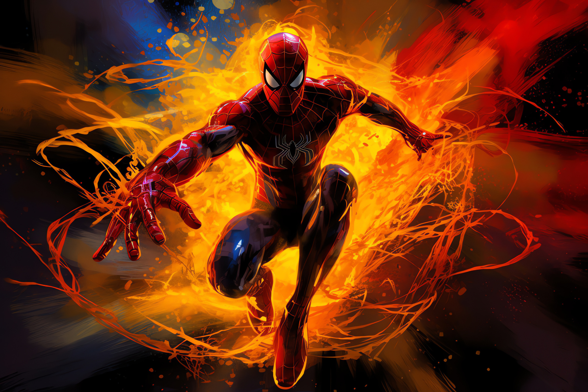 Marvel hero Peter Parker, Spider-Man action, Iconic costume, Comic adaptation, Dramatic agility, HD Desktop Wallpaper