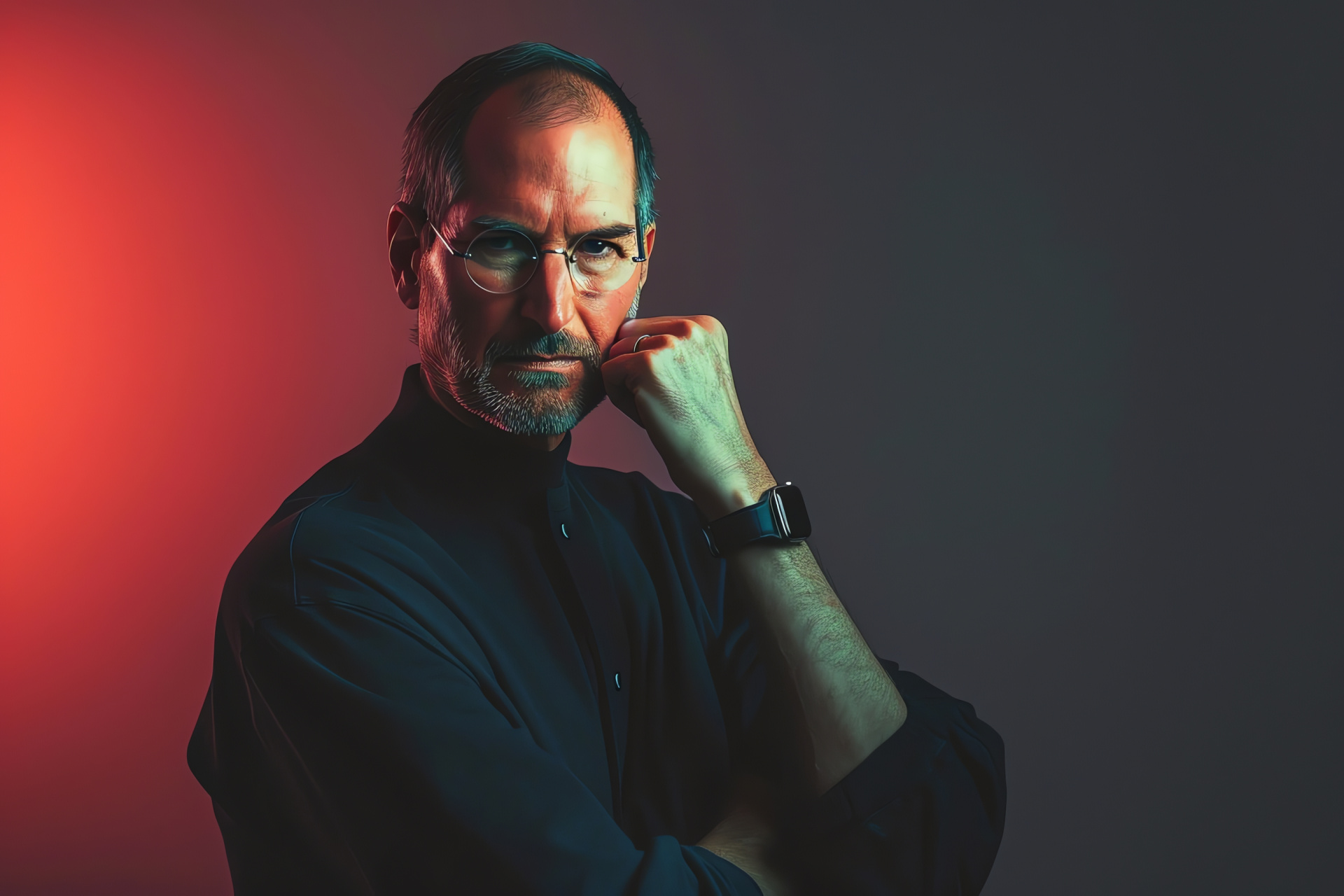 Steve Jobs Apple visionary, Tech entrepreneur, Smartwatch showcasing, Digital revolution, Apple founder, HD Desktop Image