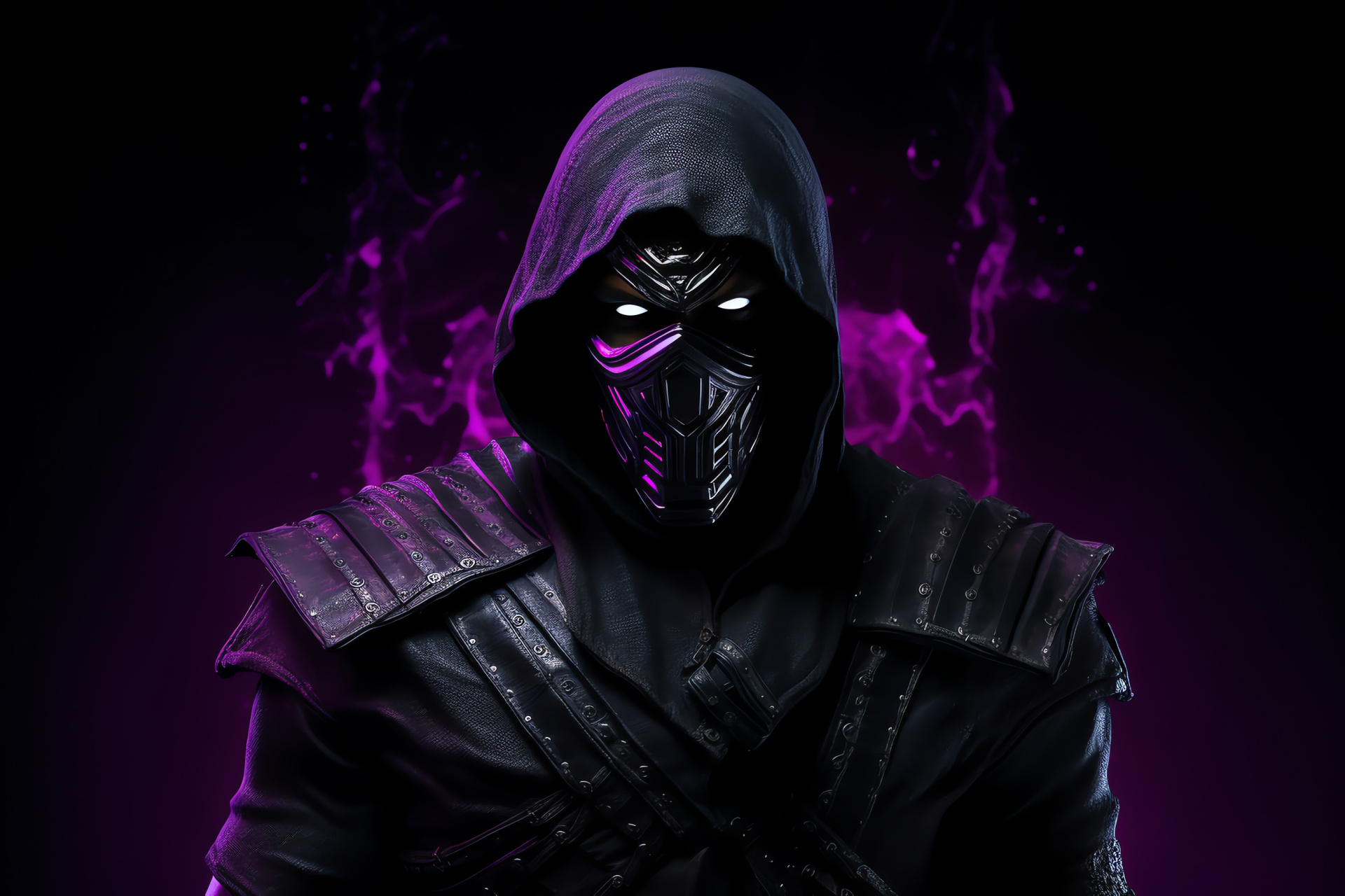 Noob Saibot Mortal Kombat, Enigmatic assassin, Glowing eyes, Classic fighter, Dark ensemble, HD Desktop Wallpaper