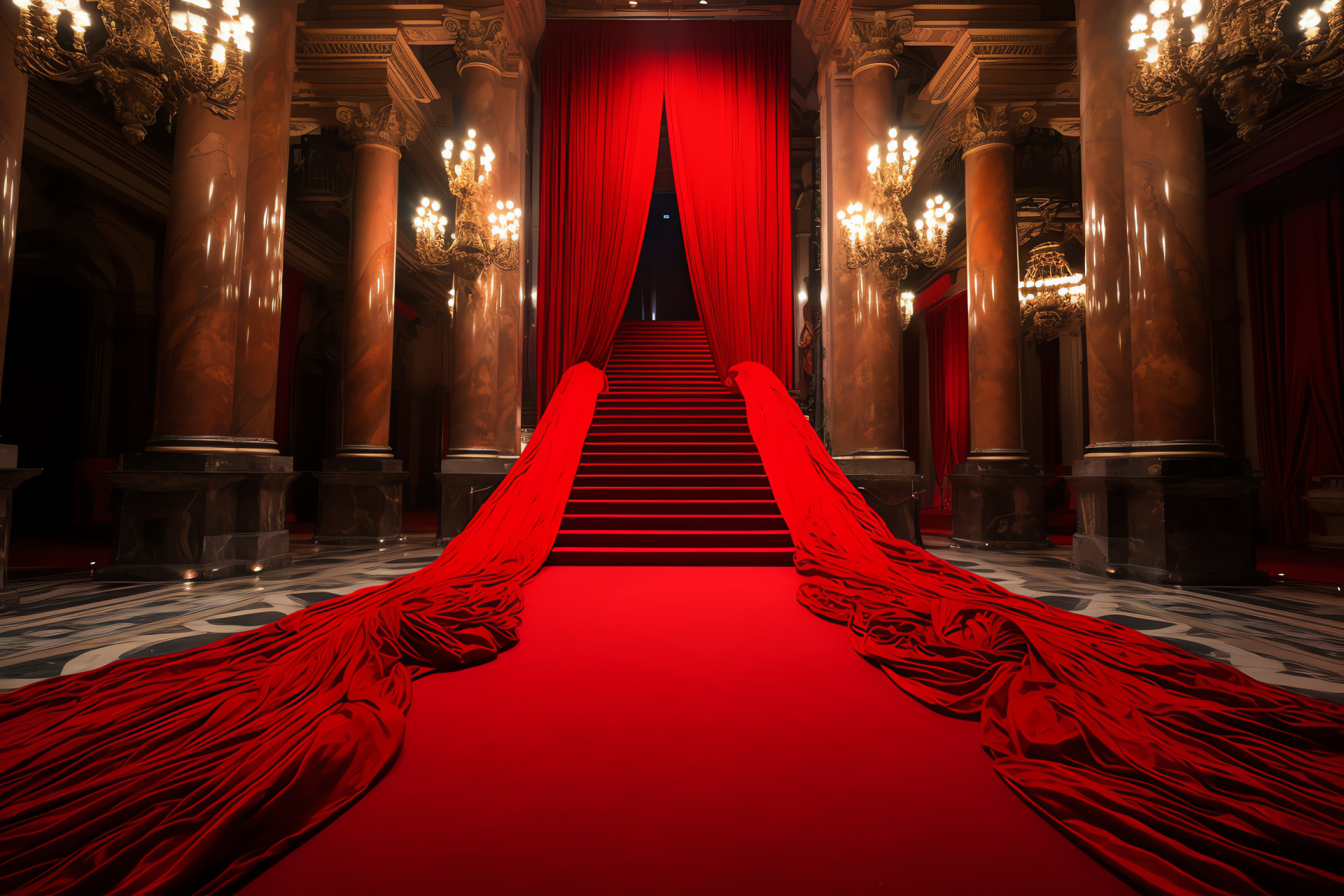 Celebrity gala, Historical cinema venue, Eager fan crowd, Eventful gala evening, Couture gowns, HD Desktop Wallpaper