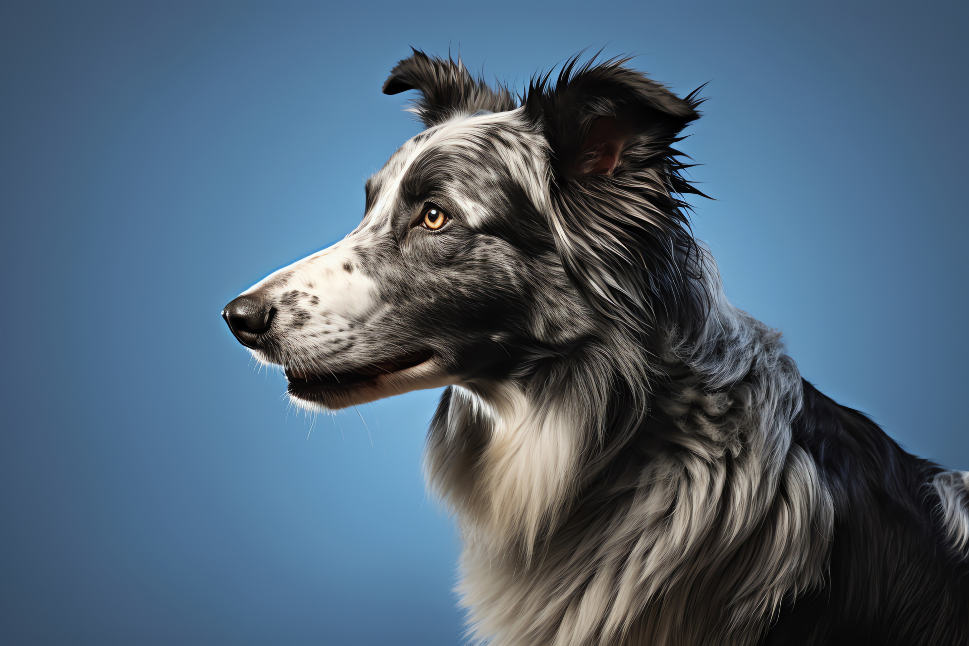 Sheepdog Police presence, Commanding side profile, Intense blue watchful eyes, Dense curled fur, Symbol of strength, HD Desktop Wallpaper