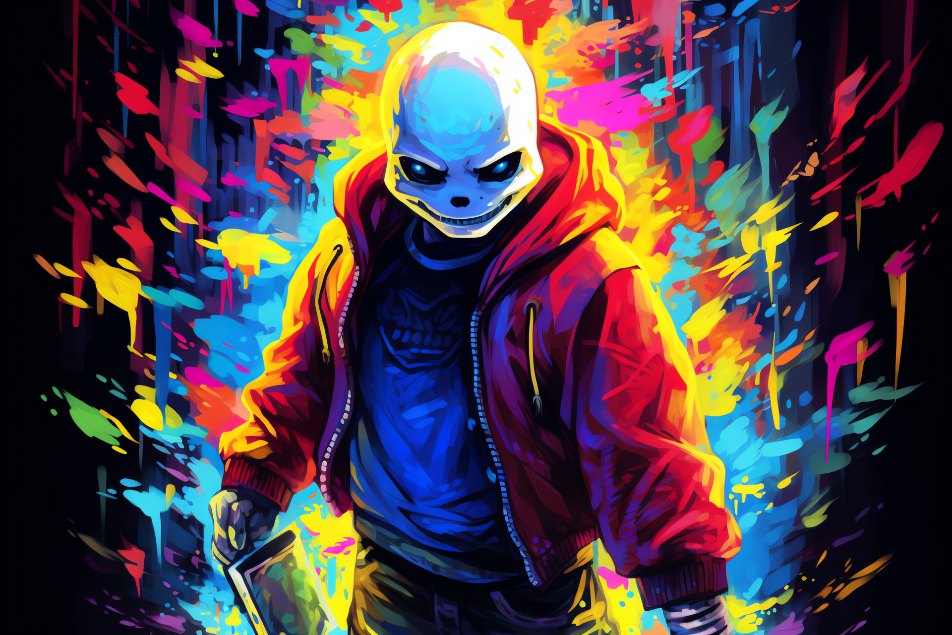 Sans skeleton, Undertale cast, Enigmatic expression, Cyan illumination, Skeletal humor, HD Desktop Wallpaper