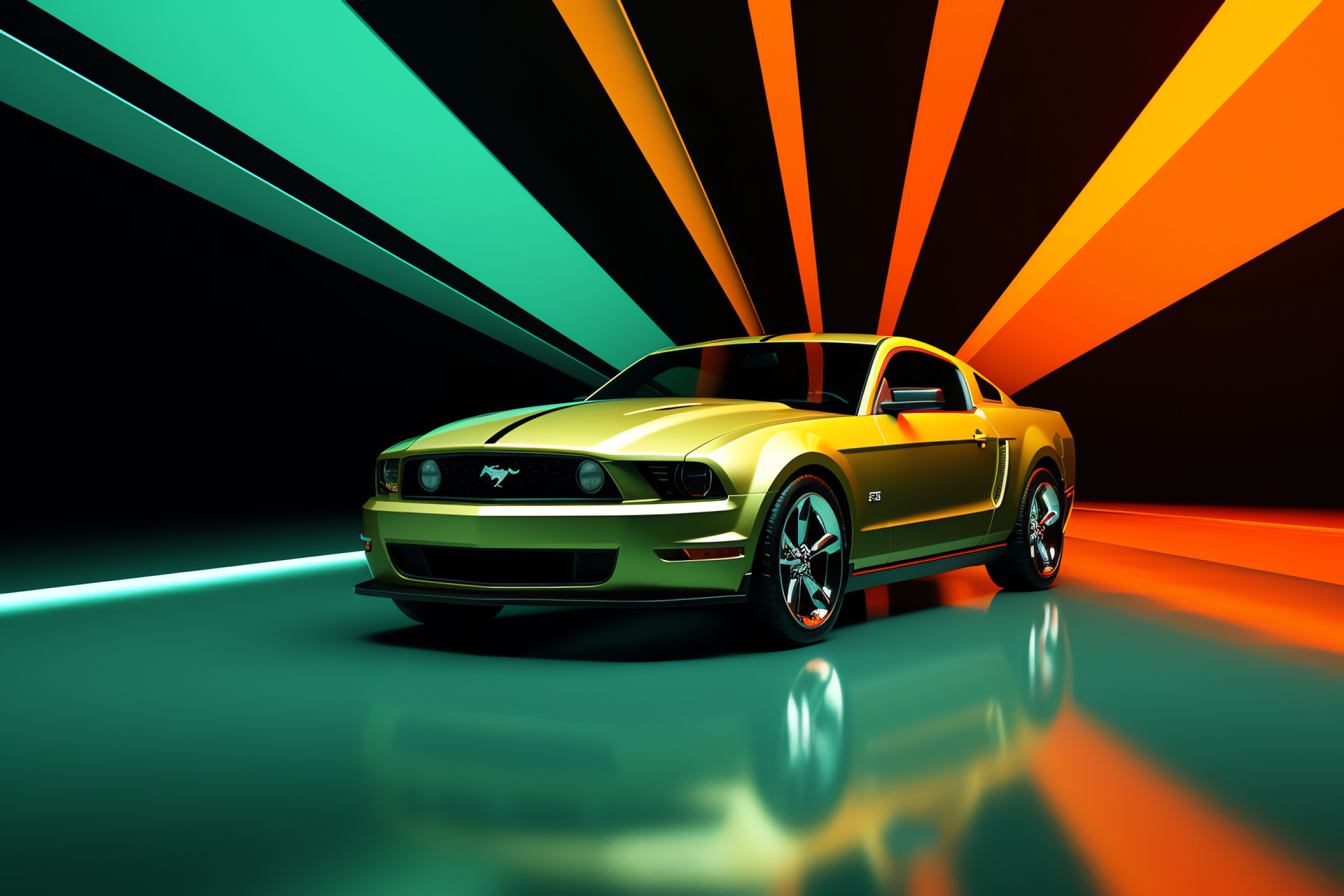 Ford Mustang, Two-tone backdrop, Stylish sophistication, Color contrast, Elegant automotive design, HD Desktop Image