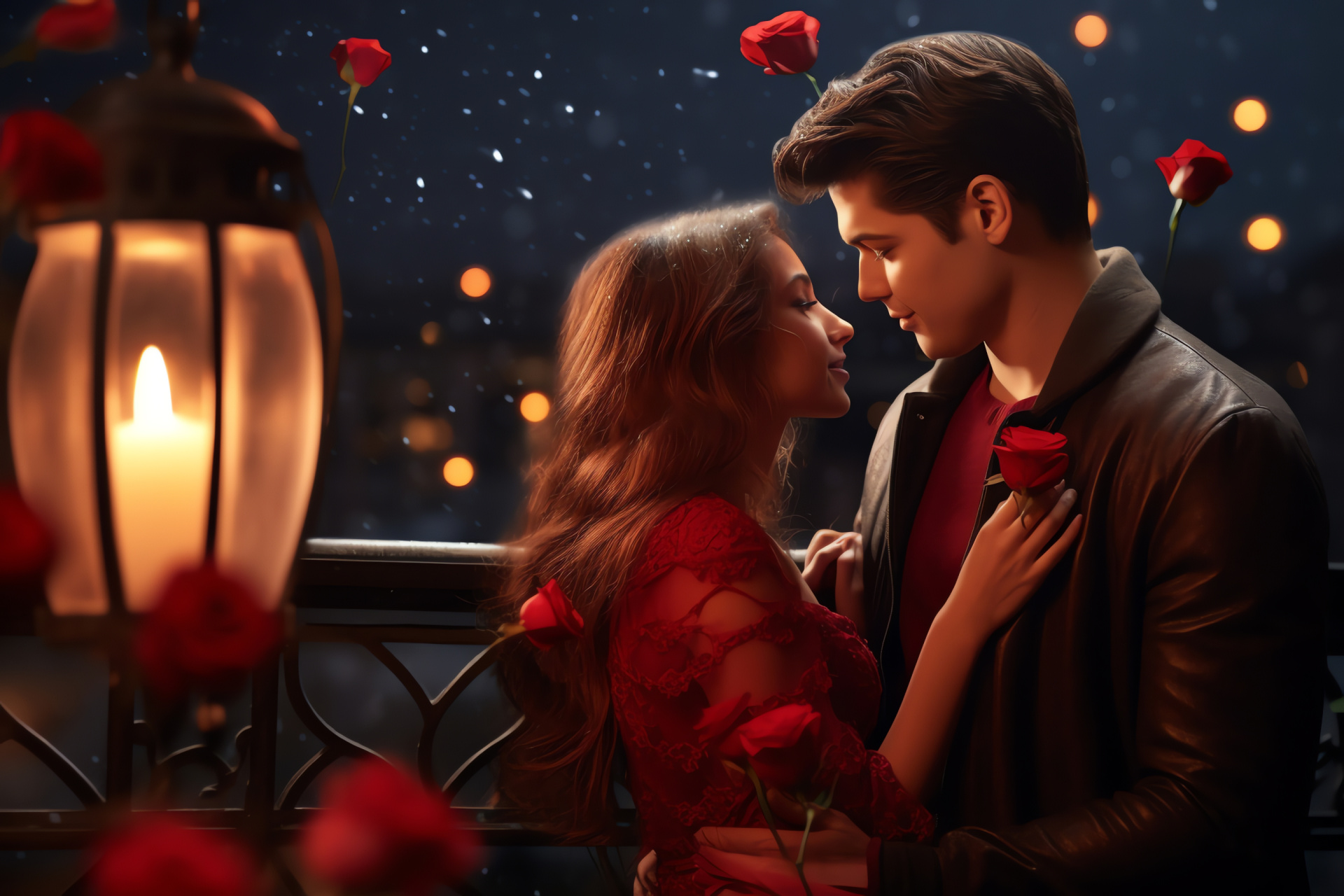 Valentine's night romance, Intimate celestial event, Moon glow, Fragrant blooms, Romantic celebration, HD Desktop Wallpaper