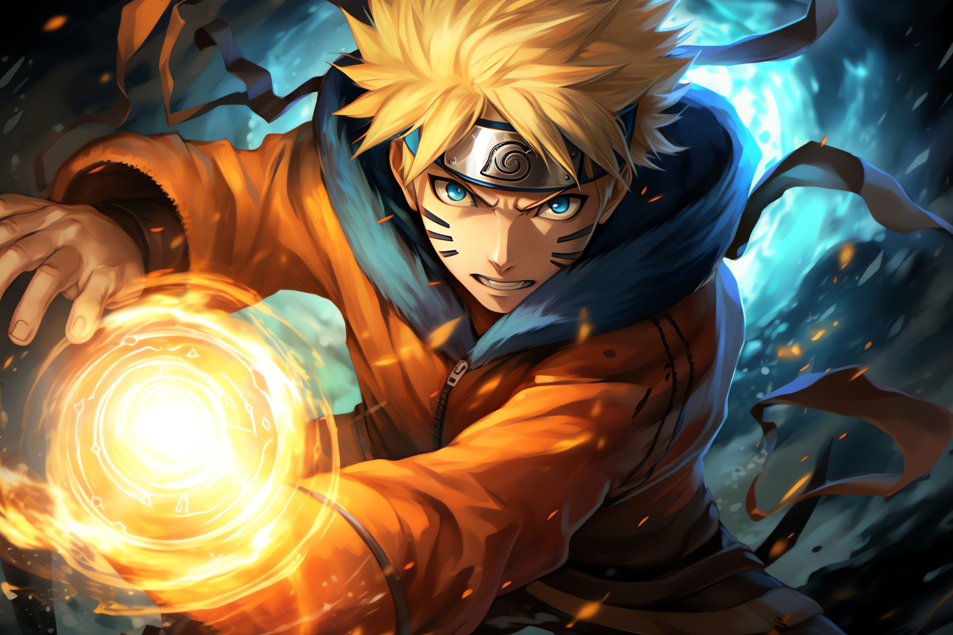 Ninja Naruto Uzumaki, battle technique, spiky hair, jutsu power, cerulean eyes, HD Desktop Wallpaper